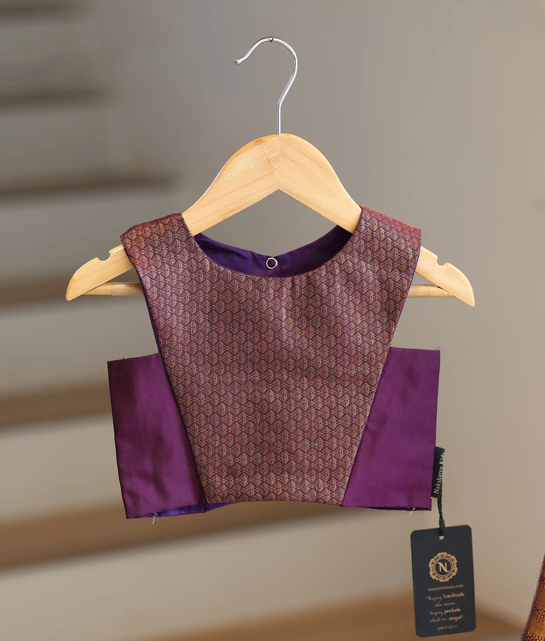 Orange and Violet Kanchipuram Silk Skirt and Top for Baby Girl [6272]