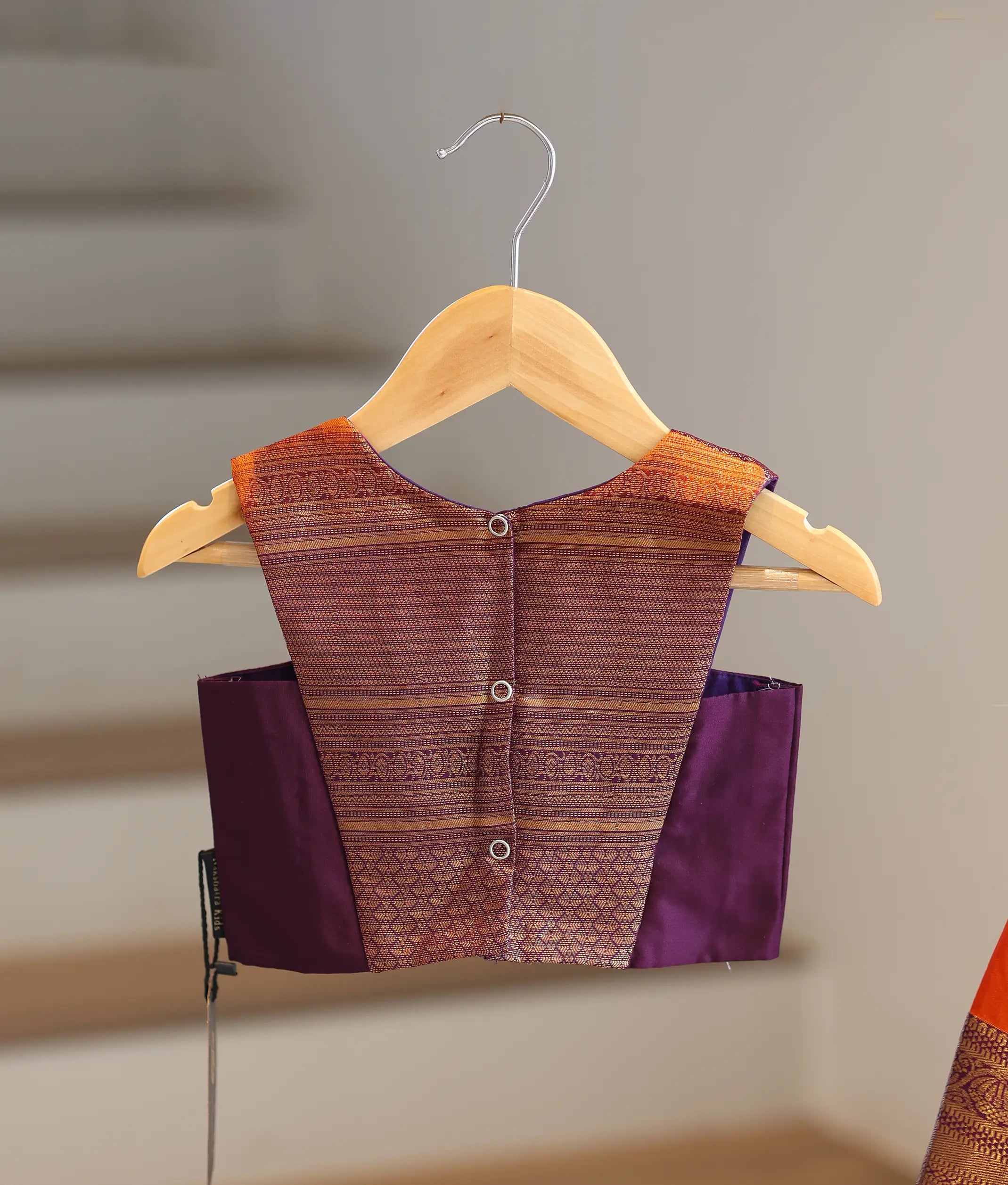 Orange and Violet Kanchipuram Silk Skirt and Top for Baby Girl [6272]