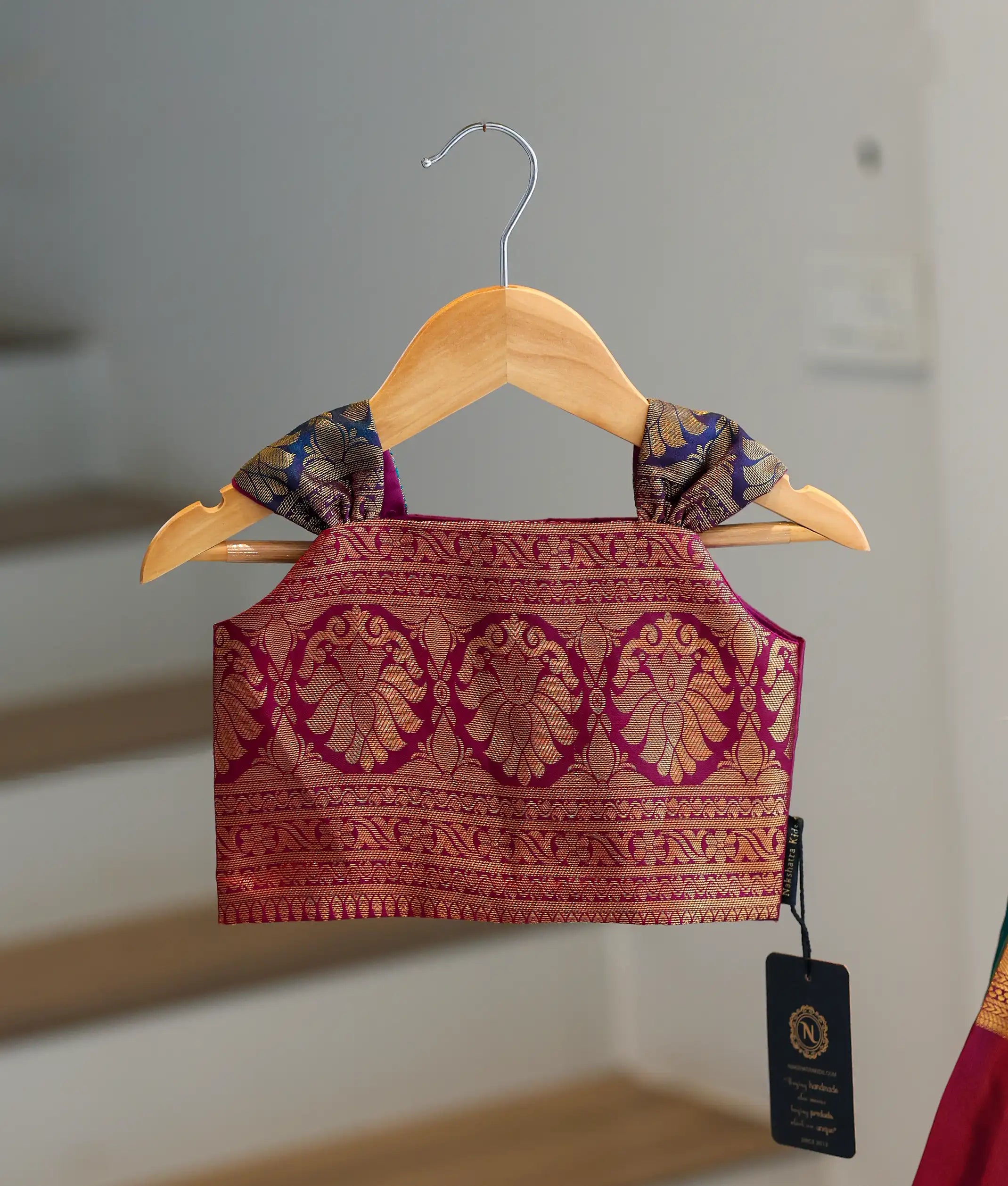 Maroon And Green Kanchipuram Silk Skirt and Top for Baby Girl [6275]