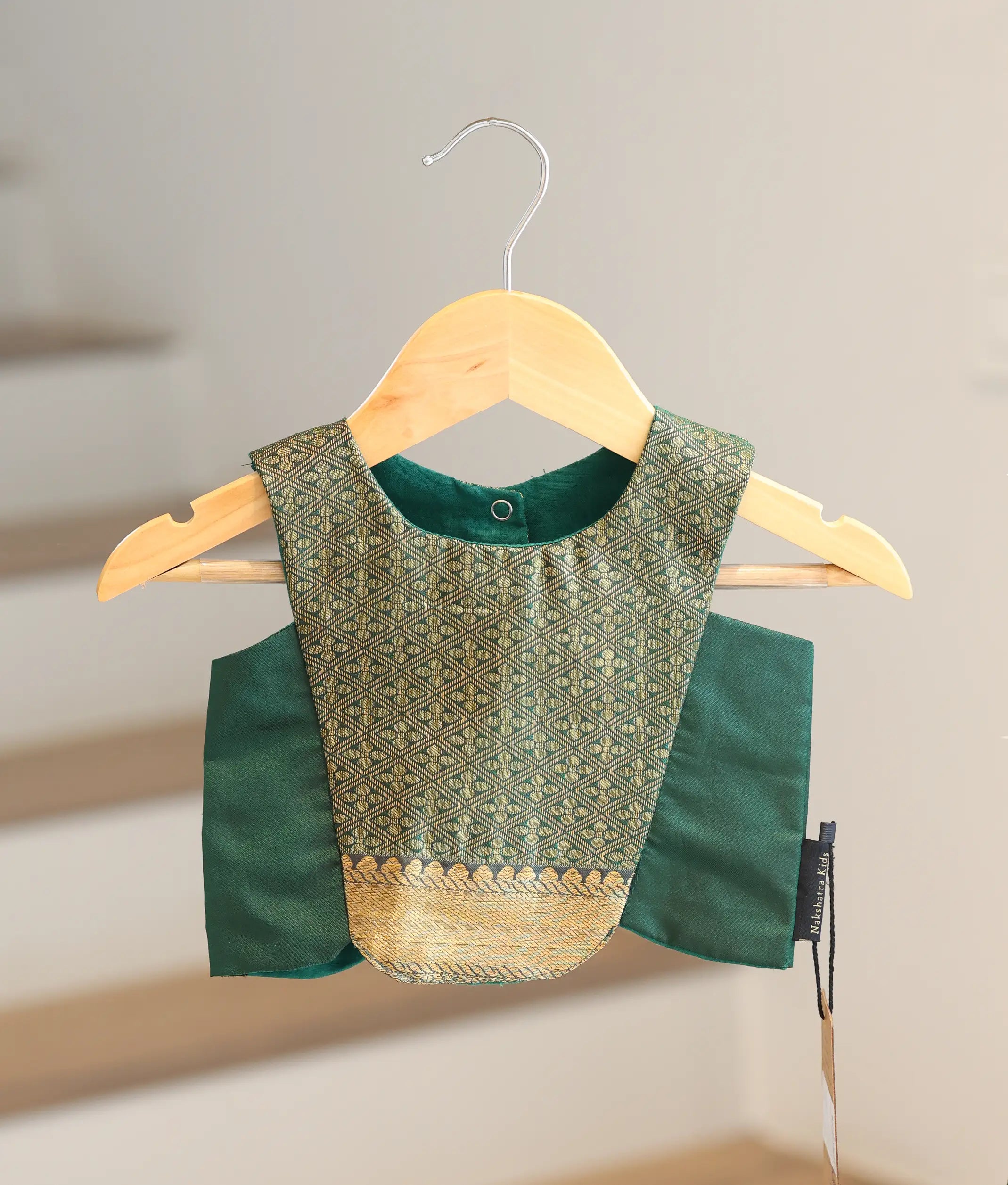 Green and Blue Kanchipuram Silk Skirt and Top for Baby Girl [6278A]