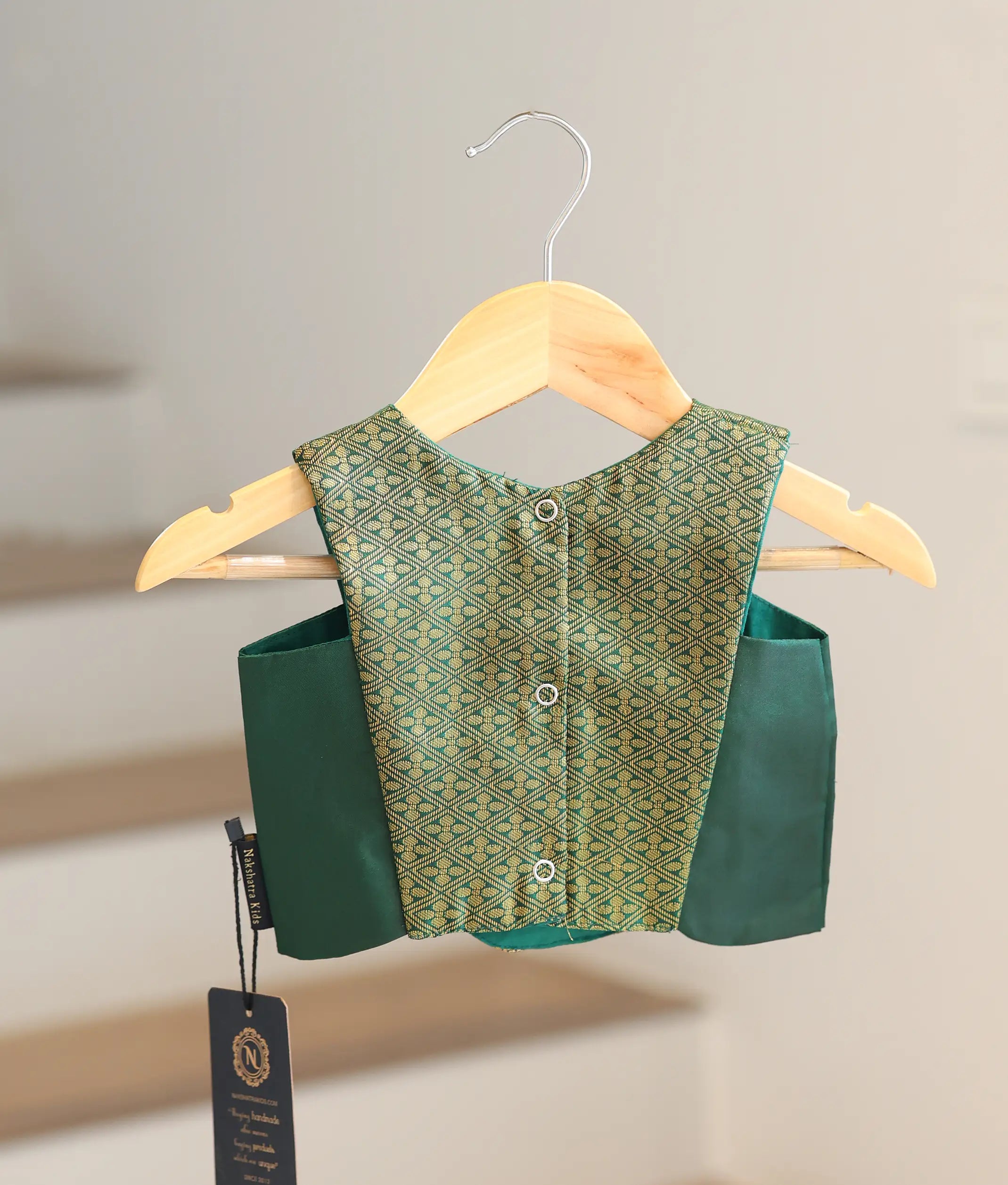 Green and Blue Kanchipuram Silk Skirt and Top for Baby Girl [6278A]