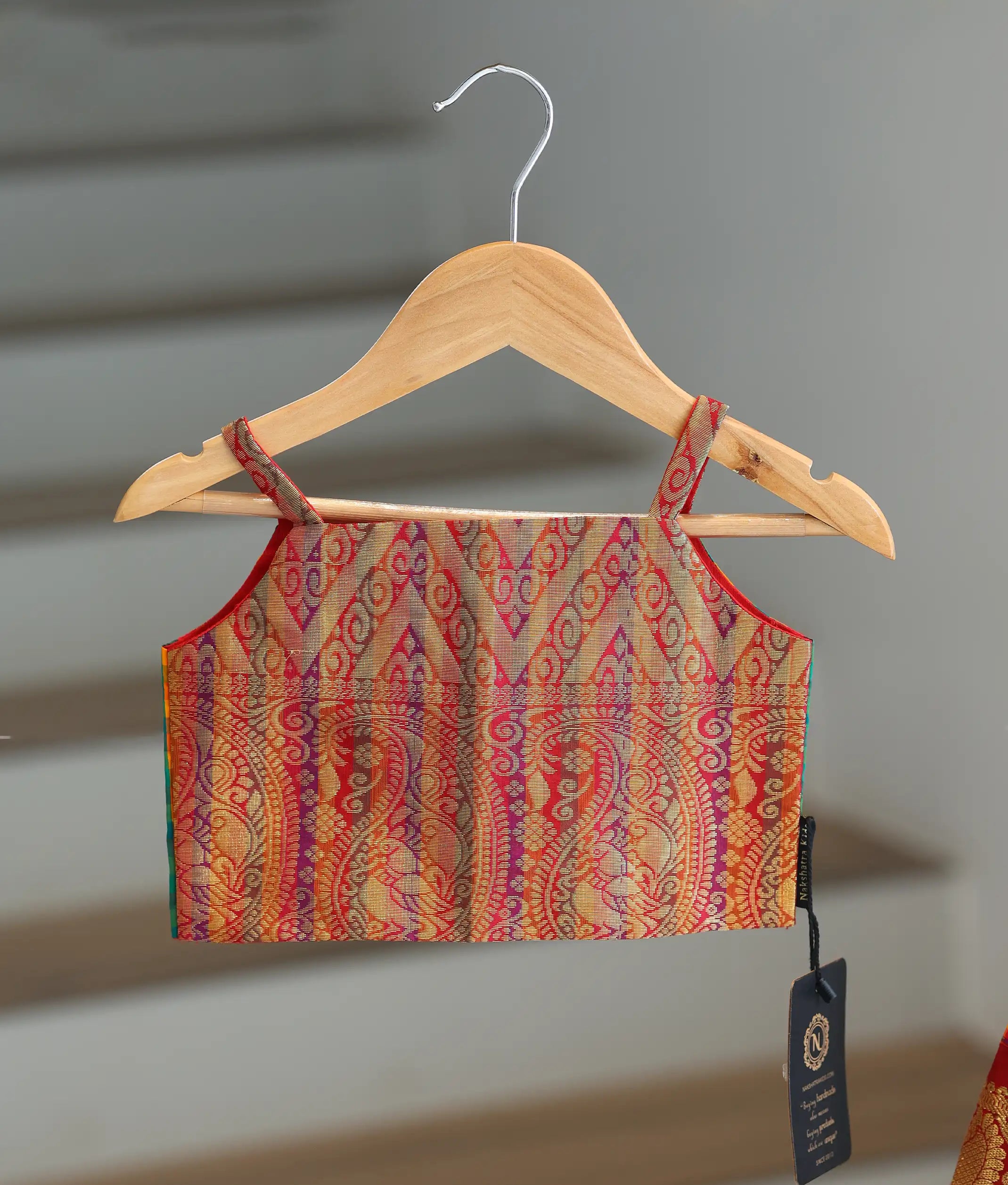 Multicolor Checked Kanchipuram Silk Skirt and Top for Baby Girl [6279]