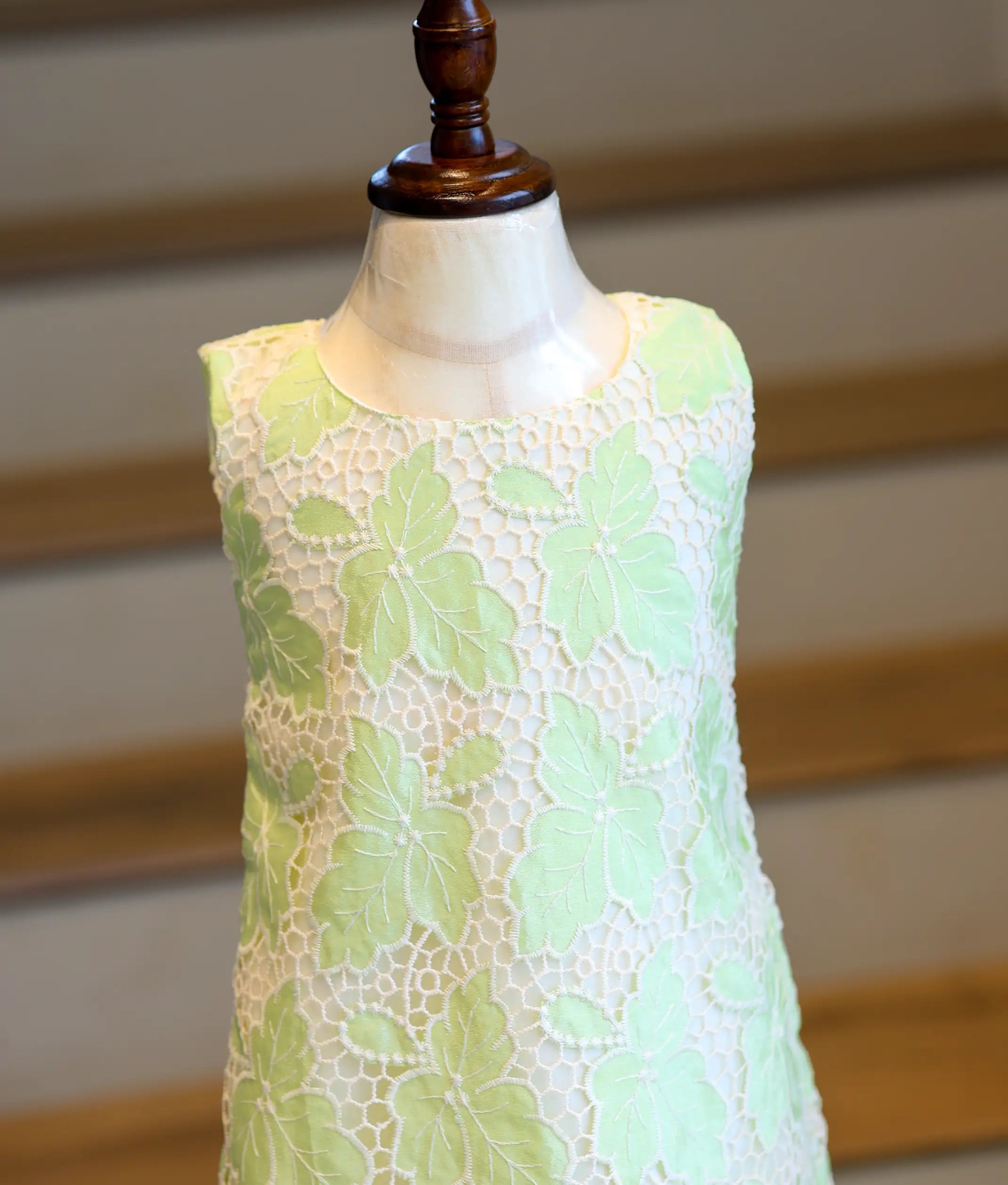 Pista Green Leaf Cut Work Material A-Line Frock For Baby Girl [6280]