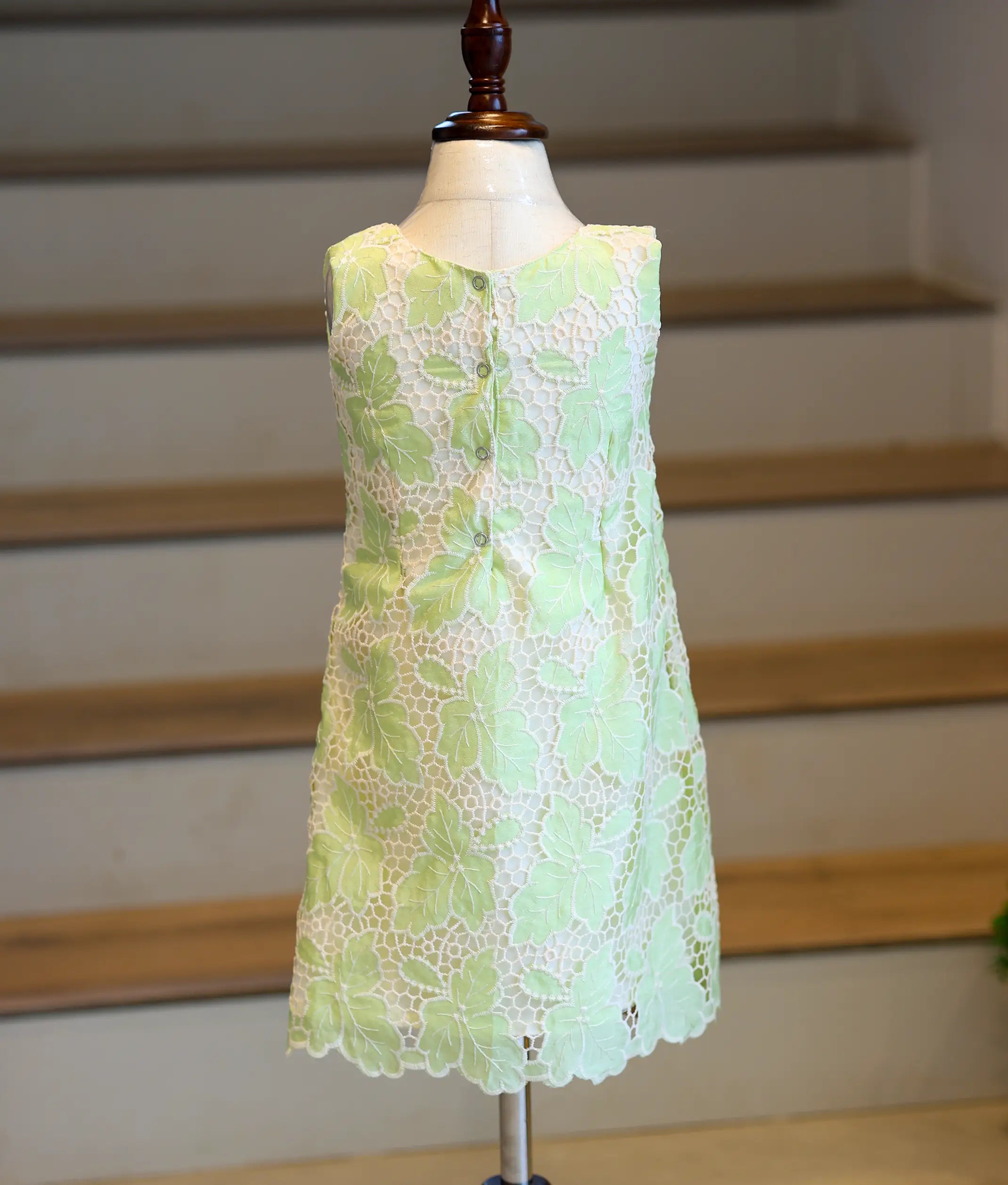 Pista Green Leaf Cut Work Material A-Line Frock For Baby Girl [6280]