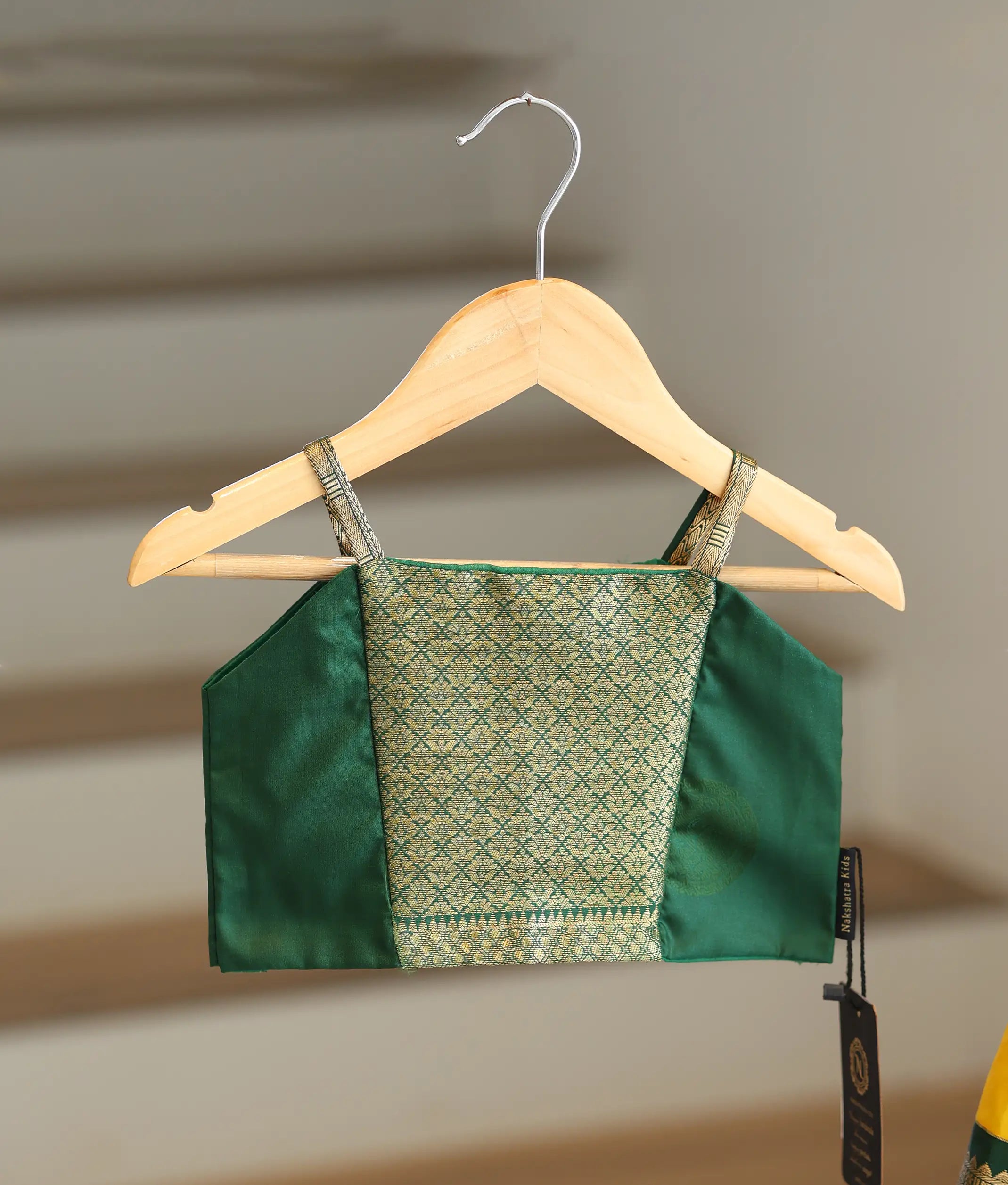 Yellow and Green Kanchipuram Silk Skirt and Top for Baby Girl [6282]