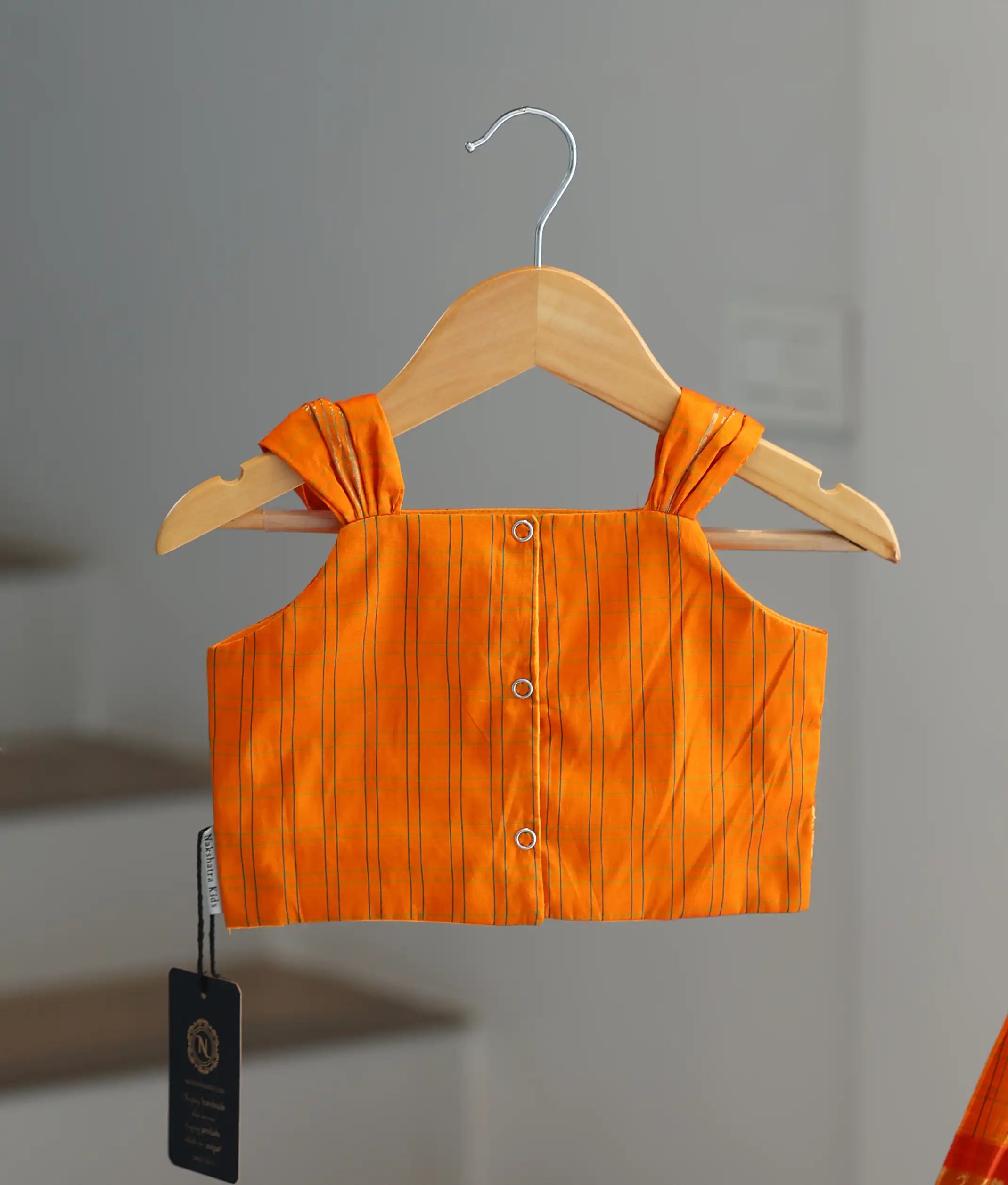 Orange Kanchipuram Silk Skirt and Top for Baby Girl [6284]