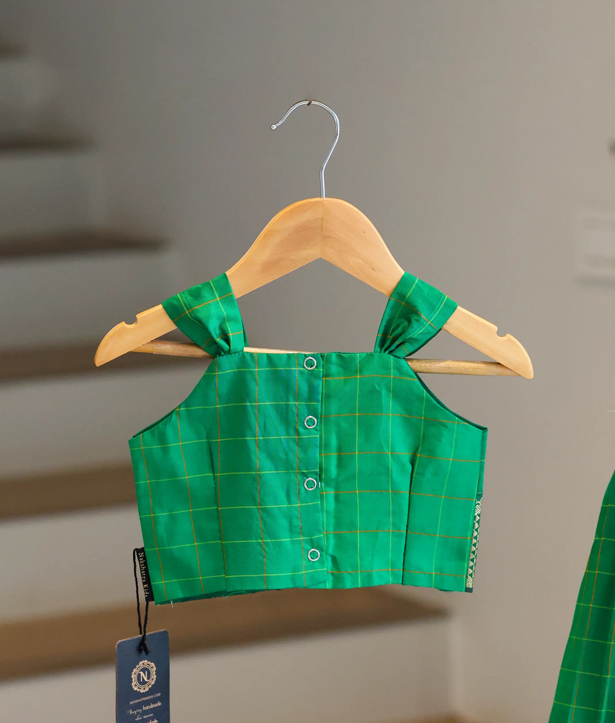 Green Kanchipuram Silk Skirt and Top for Baby Girl [6287]