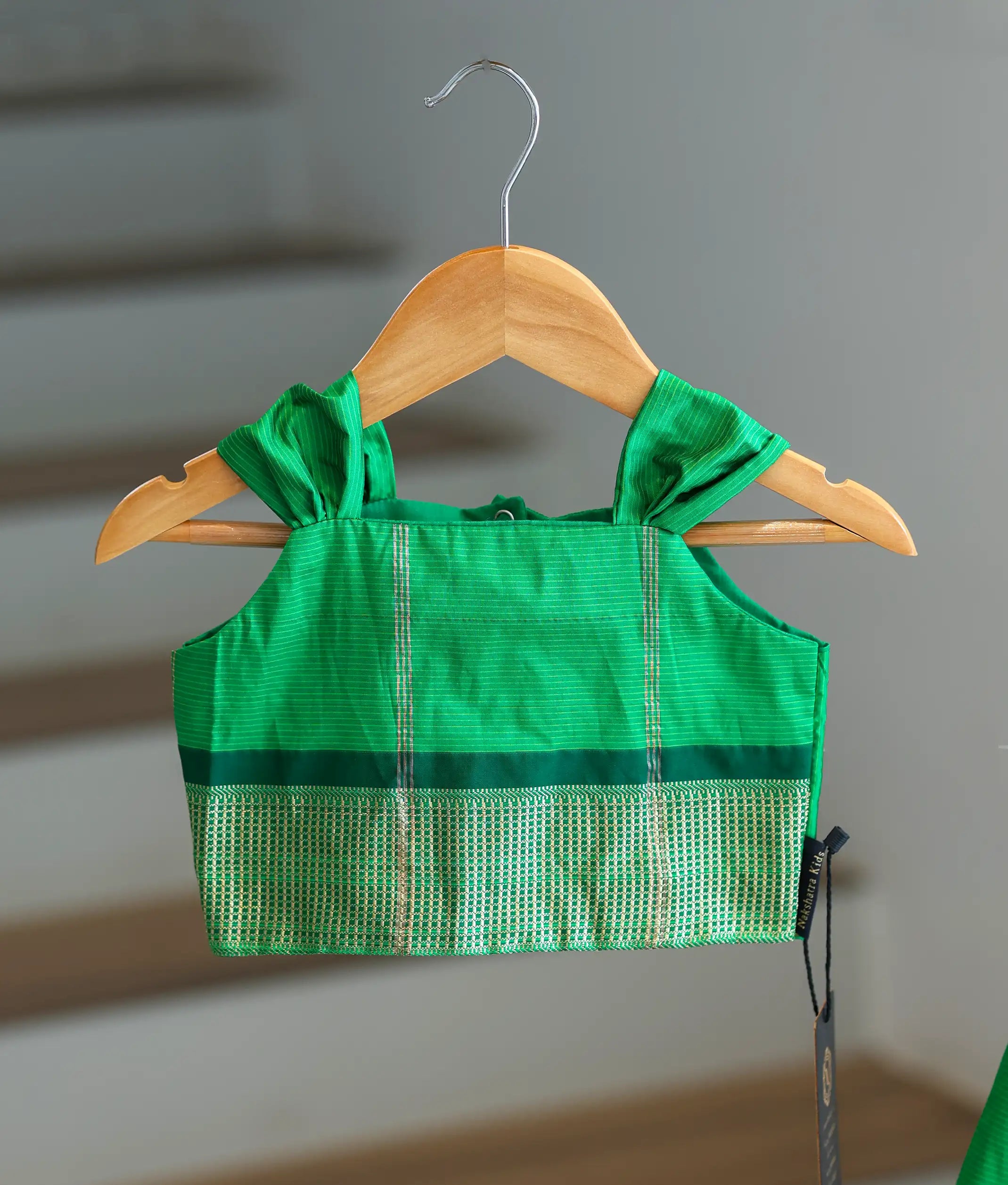 Green Kanchipuram Silk Skirt and Top for Baby Girl [6288]