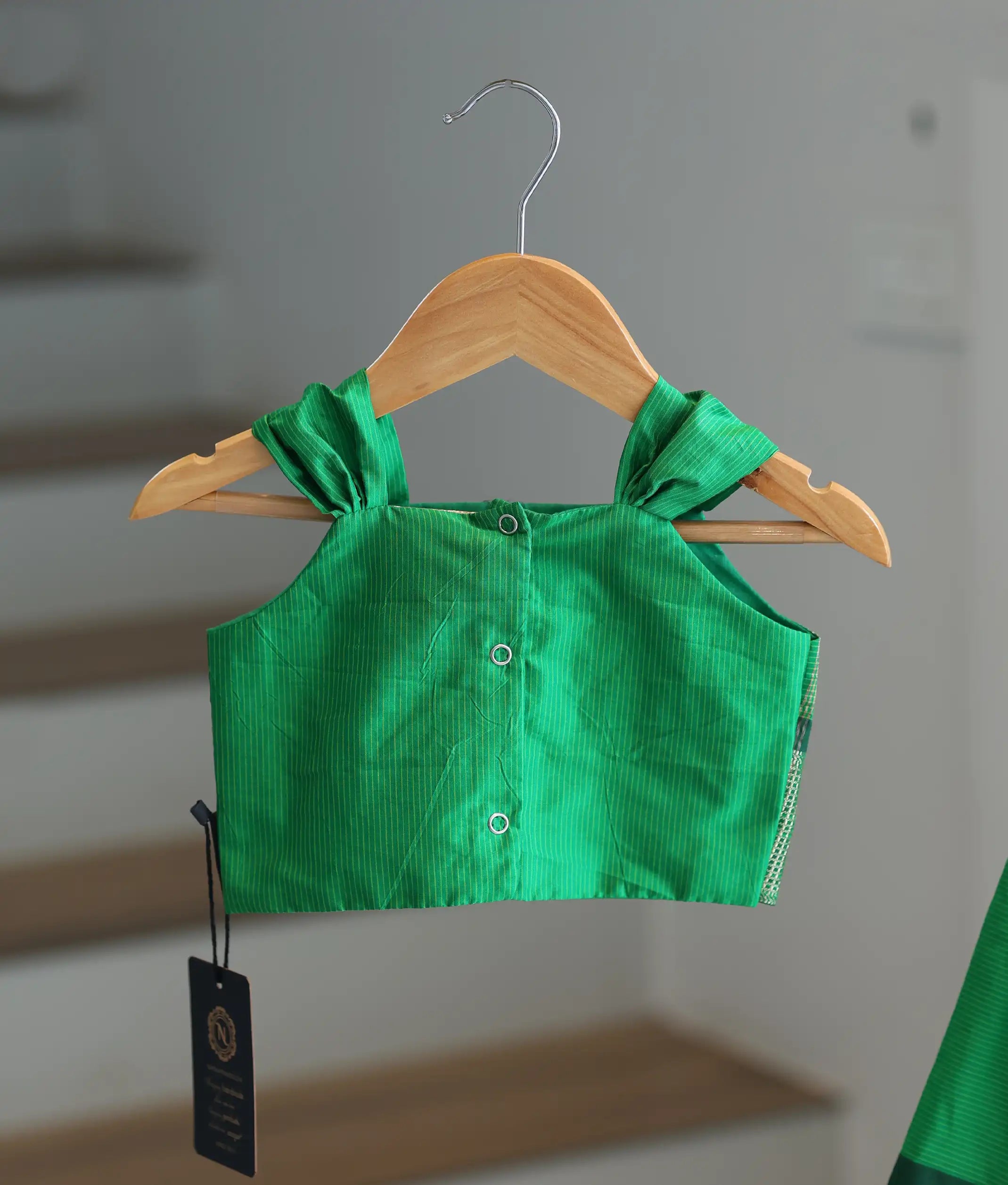 Green Kanchipuram Silk Skirt and Top for Baby Girl [6288]