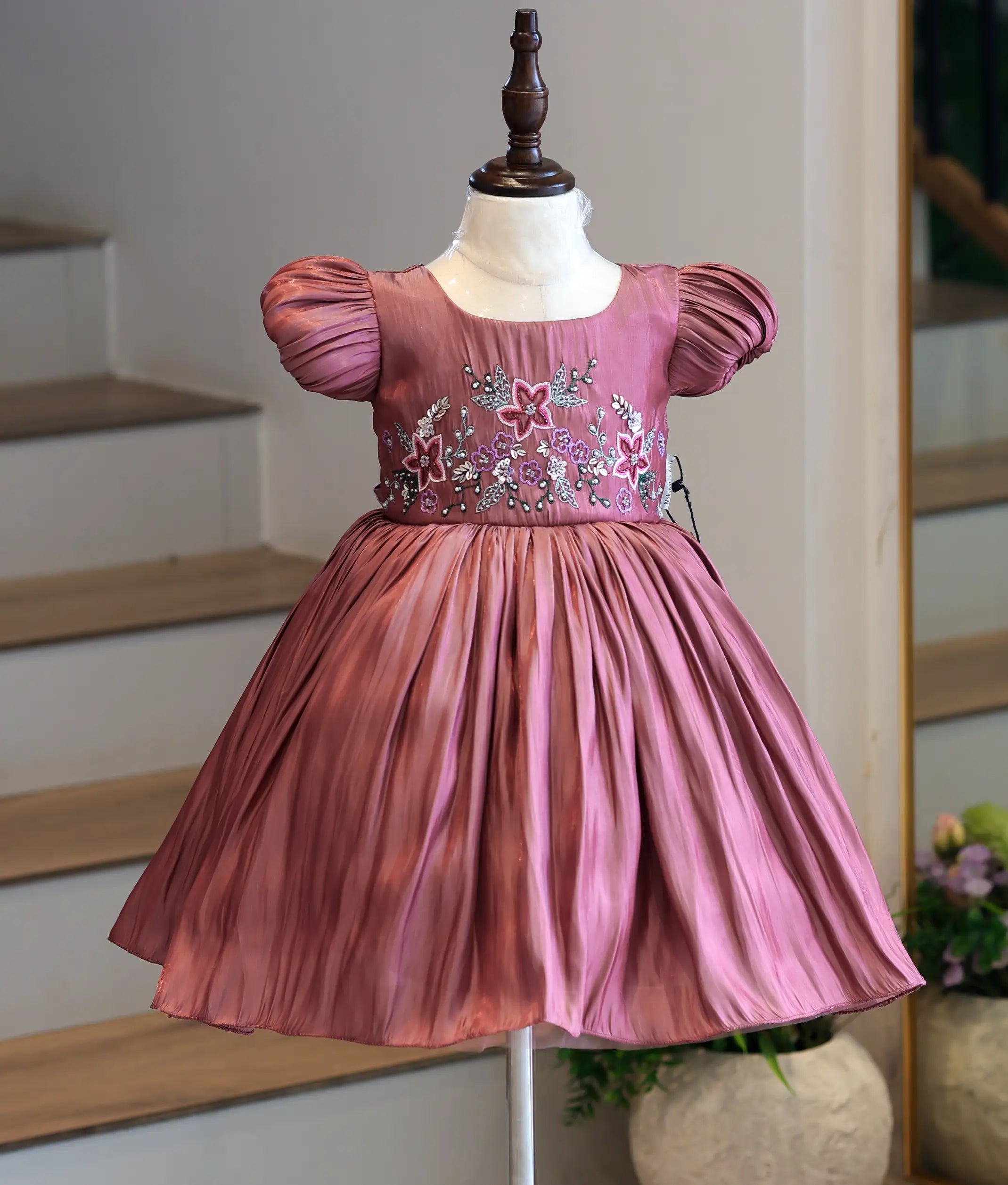 Dark Onion Laser Organza Handworked Birthday Frock for Baby Girl [6289]