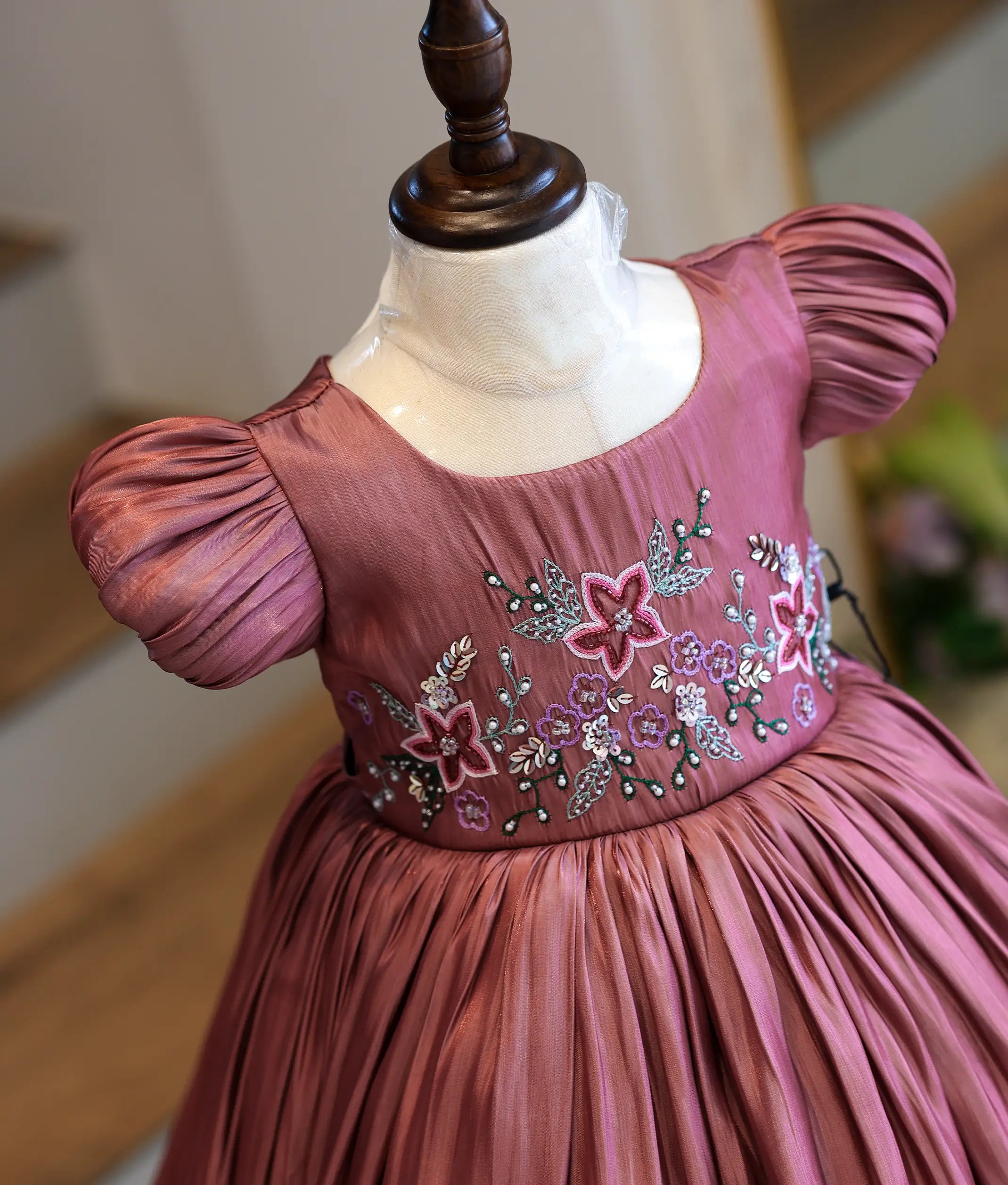 Dark Onion Laser Organza Handworked Birthday Frock for Baby Girl [6289]