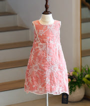 Peach Pink Embroidered Material A-Line Frock for Baby Girl [6293]