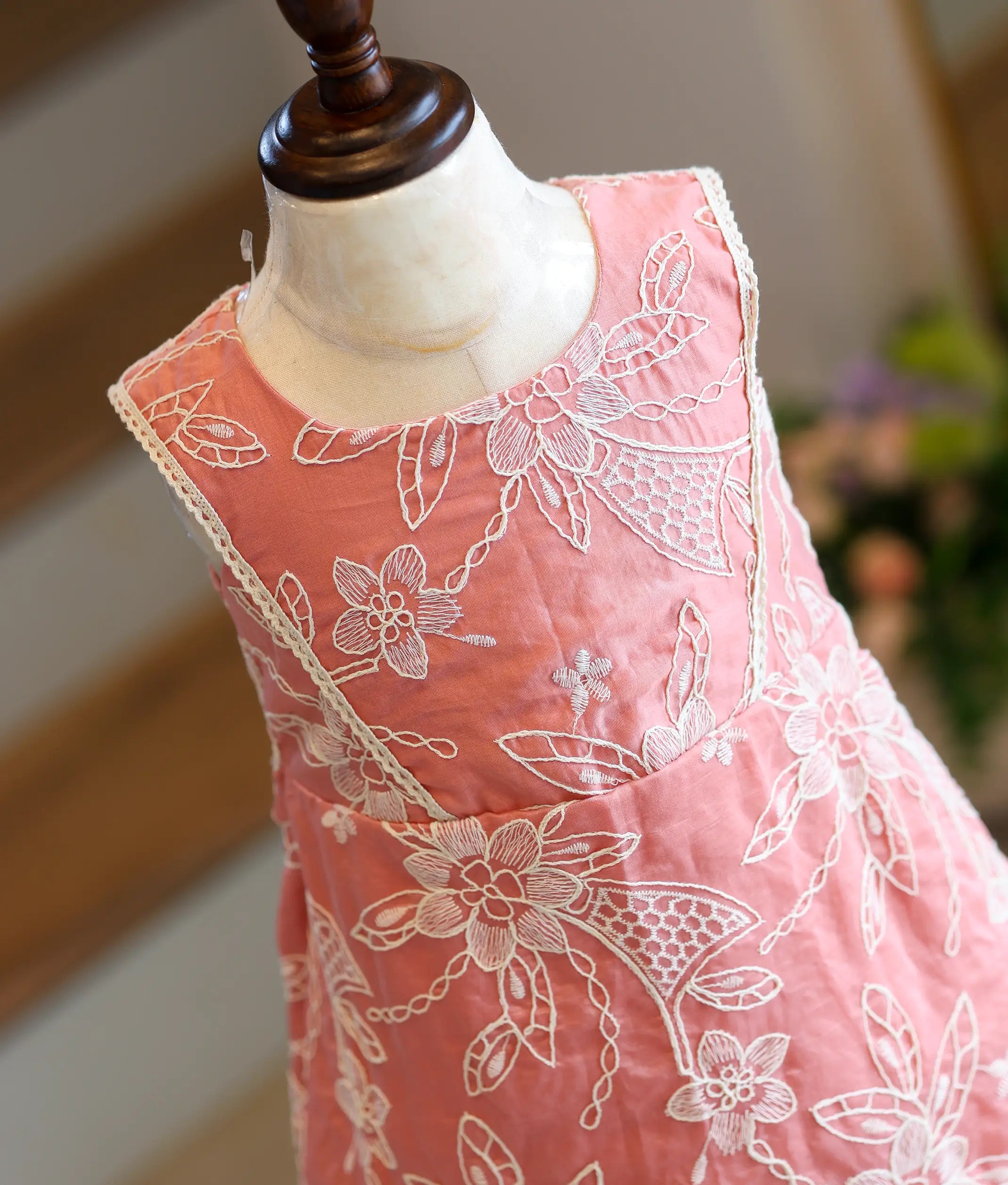 Peach Pink Embroidered Material A-Line Frock for Baby Girl [6293]