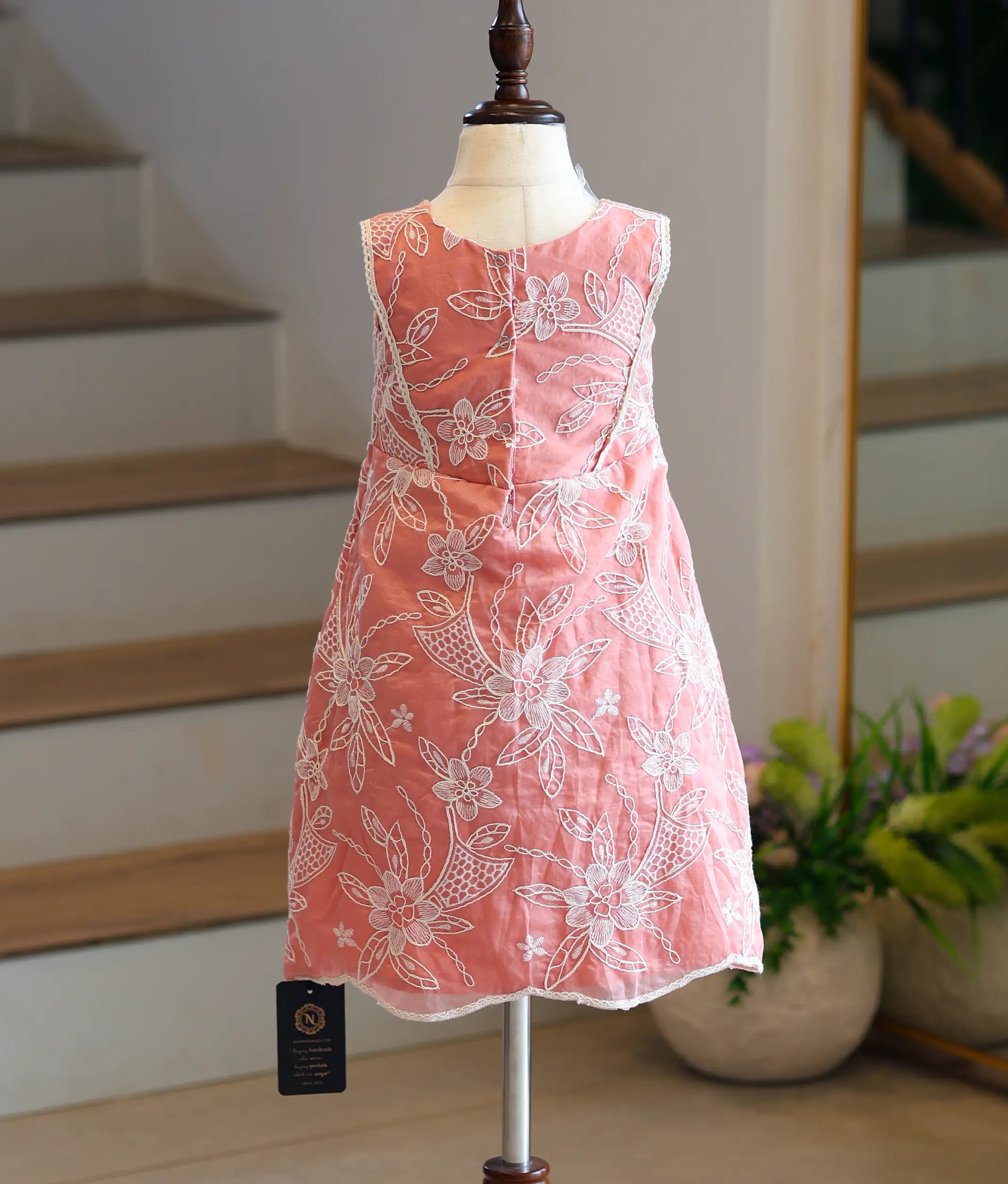 Peach Pink Embroidered Material A-Line Frock for Baby Girl [6293]