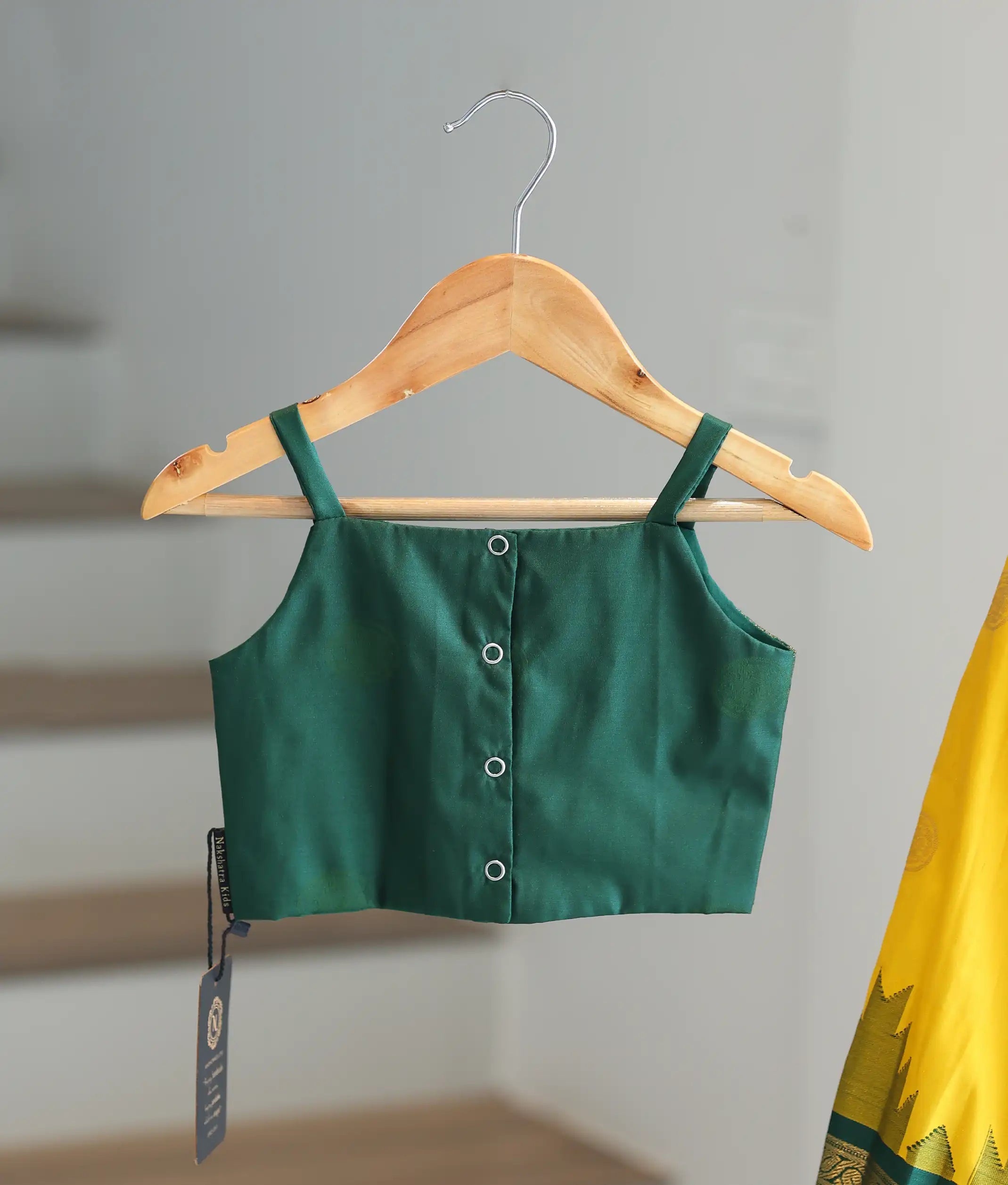 Yellow and Green Kanchipuram Silk Skirt and Top for Baby Girl [6294]