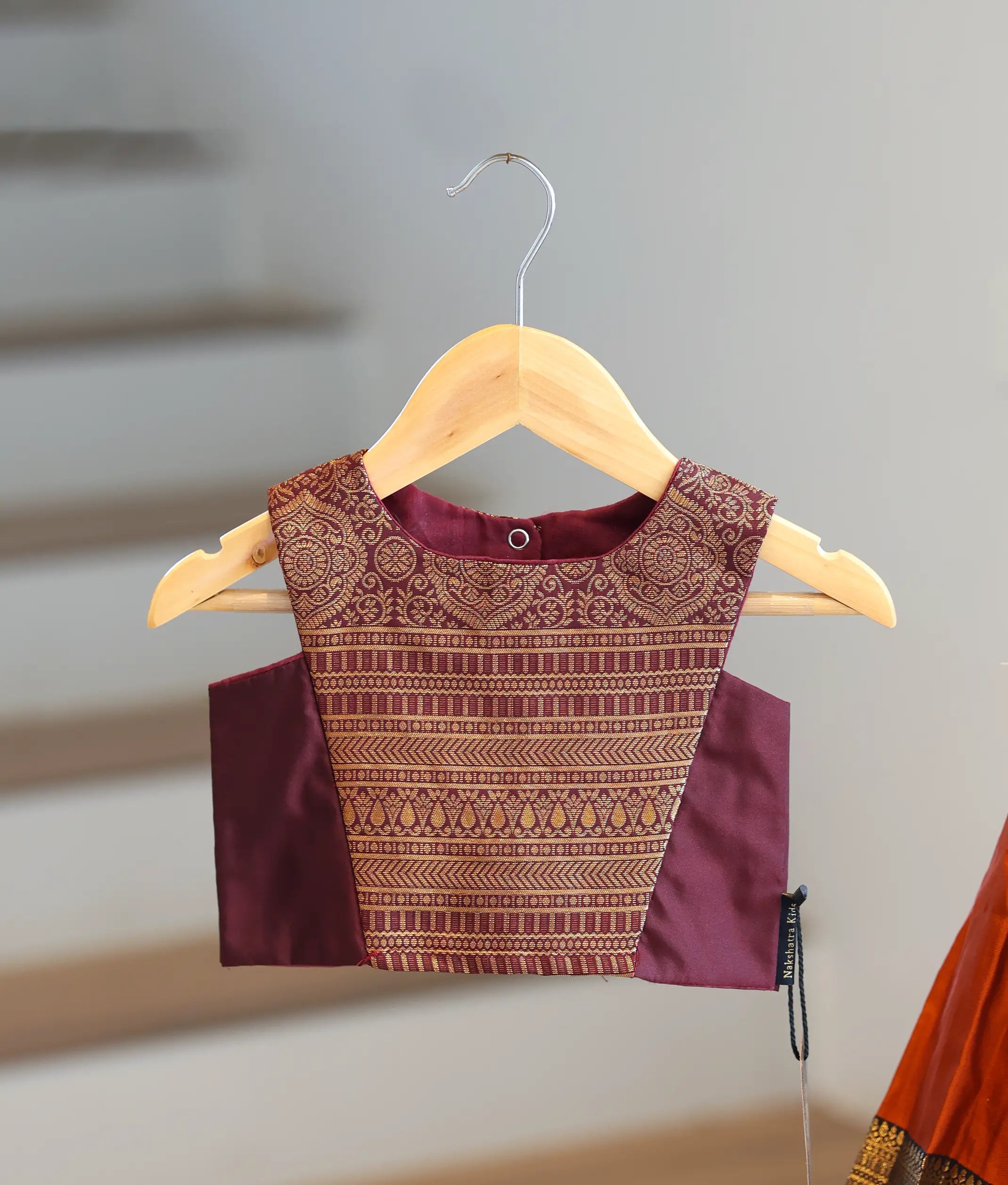 Orange and Maroon Kanchipuram Silk Skirt and Top for Baby Girl [6295]