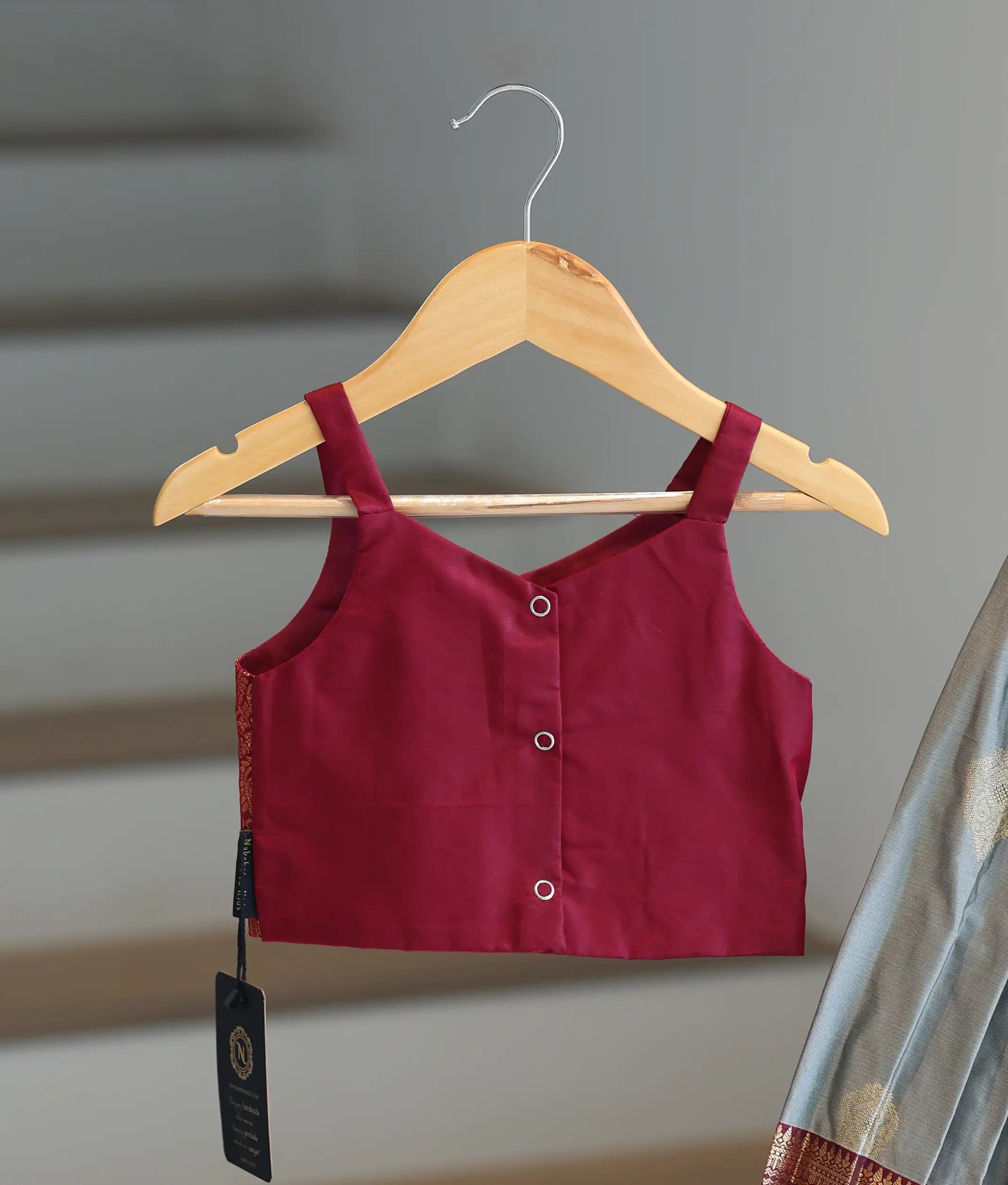 Maroon and Ash Kanchipuram Silk Skirt and Top for Baby Girl [6298]