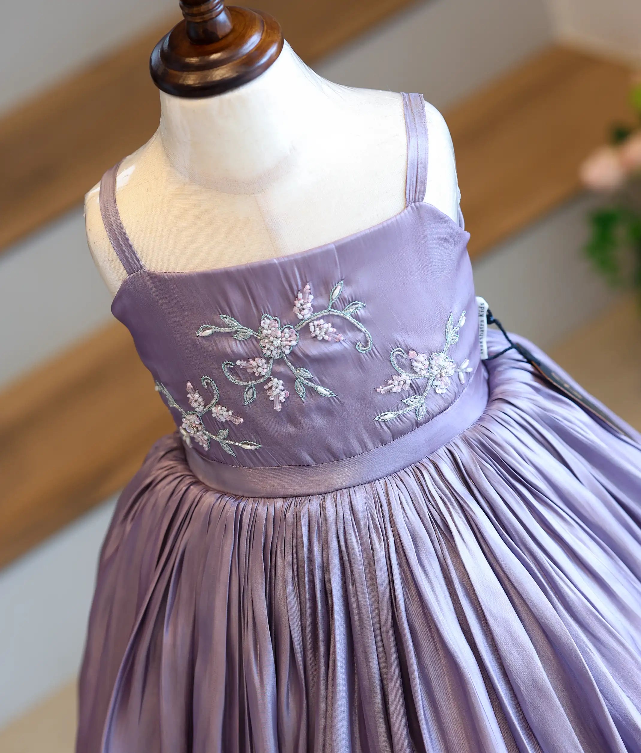Slate Lavender Laser Organza High-Low Birthday Frock for Baby Girl [6305]