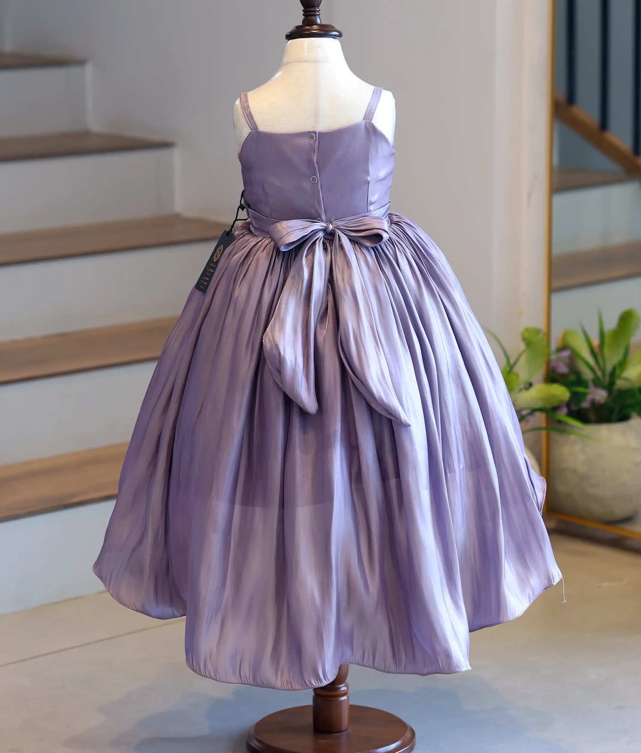 Slate Lavender Laser Organza High-Low Birthday Frock for Baby Girl [6305]