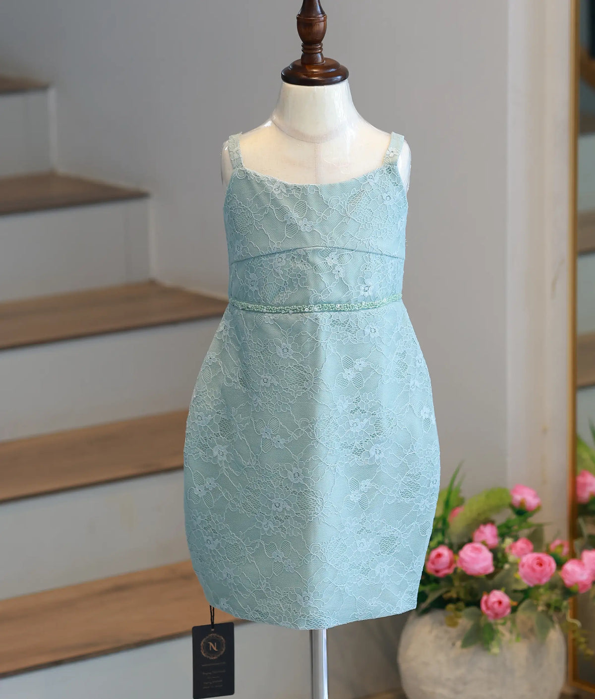 Powder Blue Work Material Textured Fish Cut Frock for Baby Girl [6301]