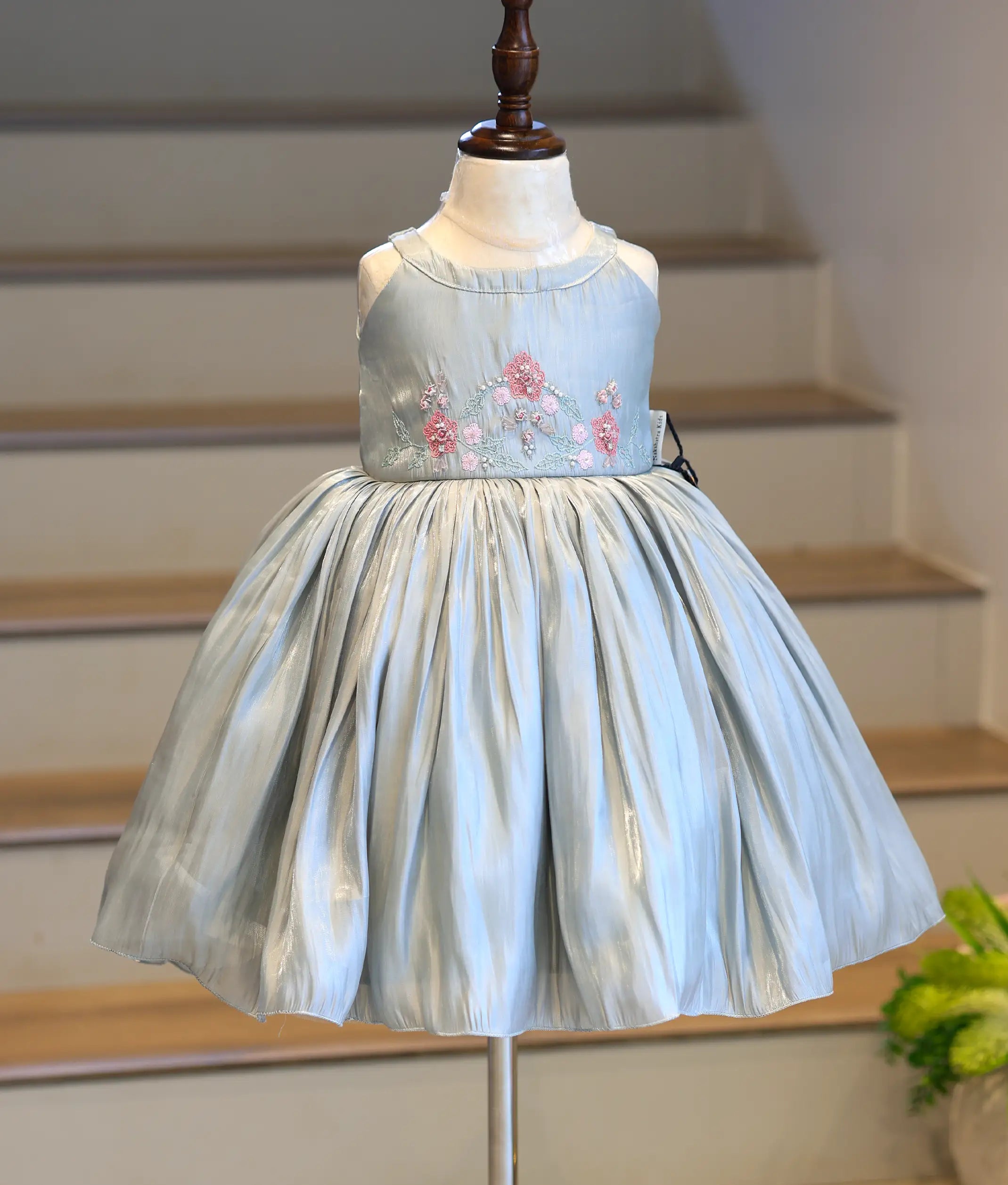 Pastel Green Laser Organza Handworked Birthday Frock for Baby Girl [6302]