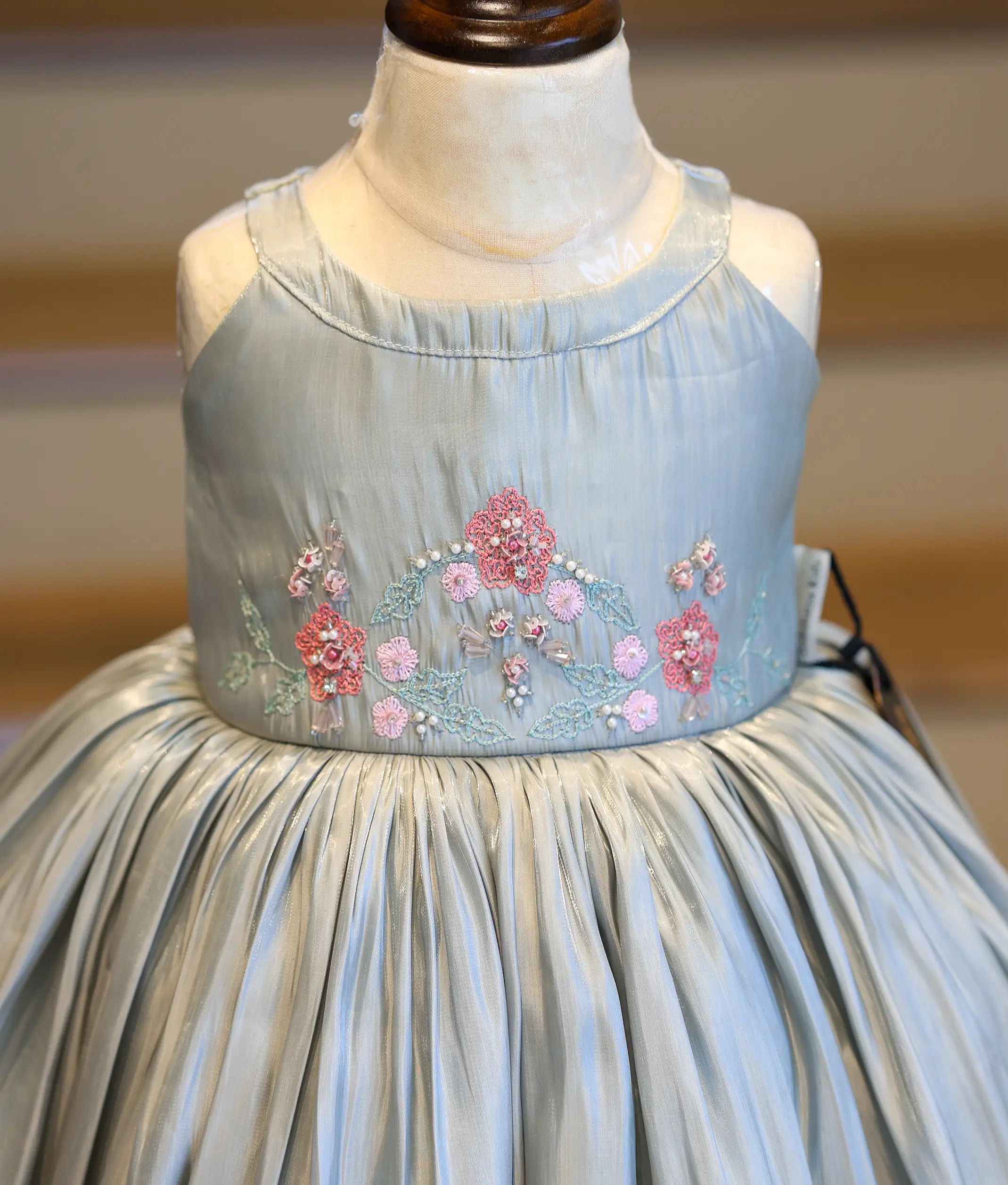 Pastel Green Laser Organza Handworked Birthday Frock for Baby Girl [6302]