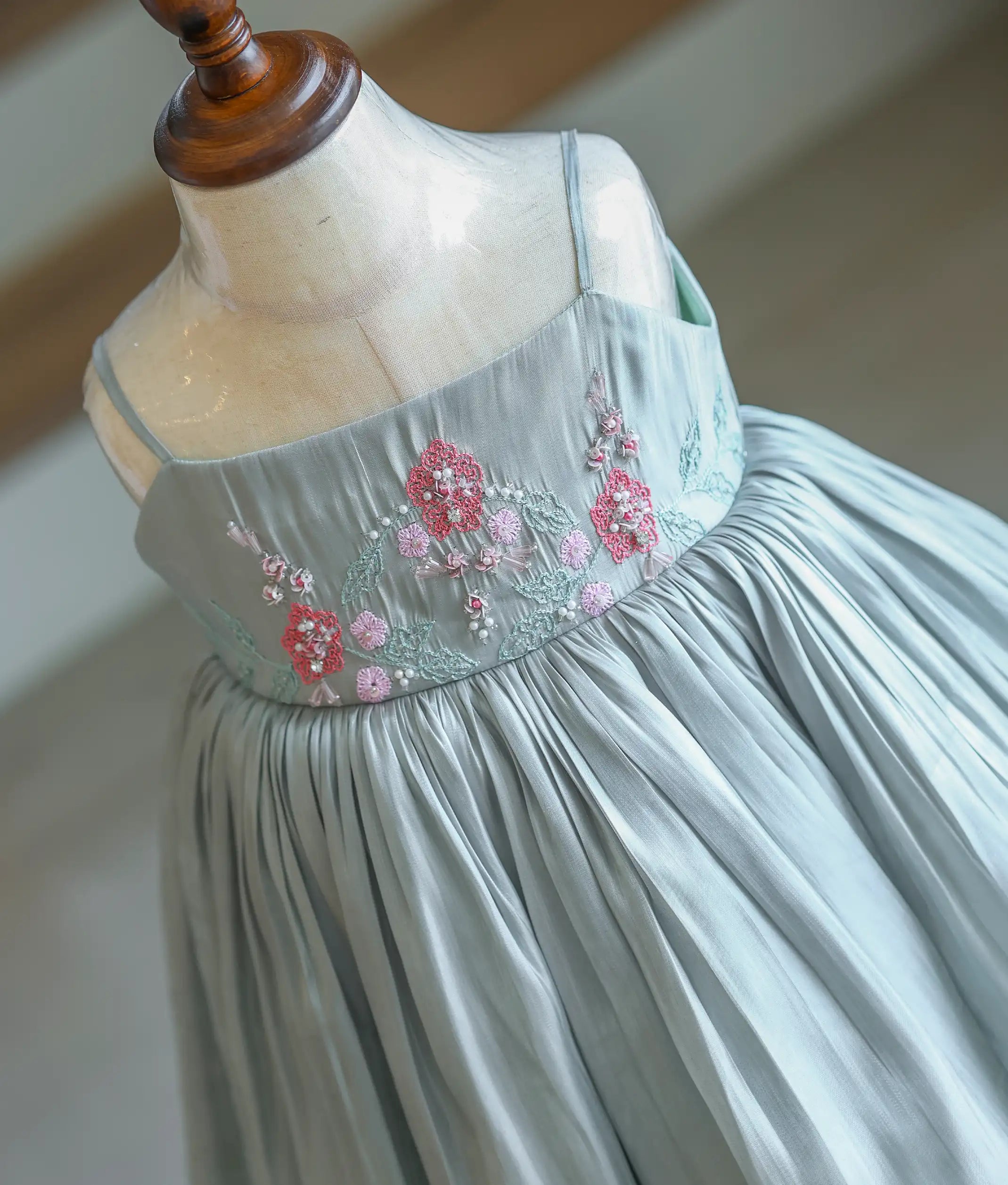 Pastel Green Laser Organza Handworked Birthday Frock For Baby Girl [6303]