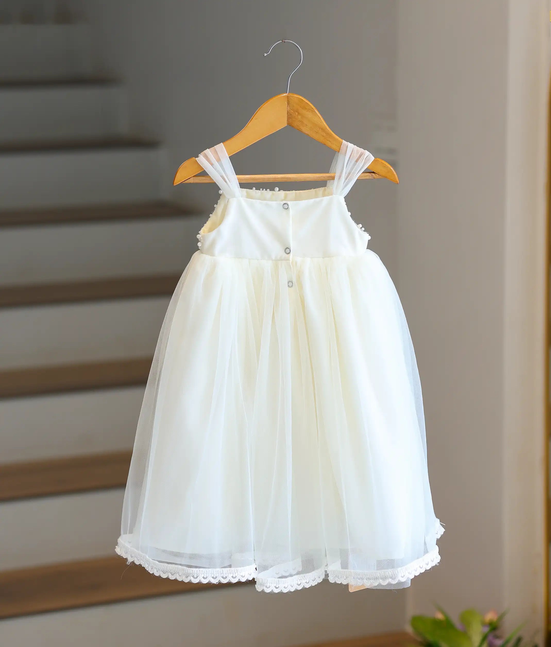Off-white Tulle Net Handworked Baptism Gown for Baby Girl [6304]