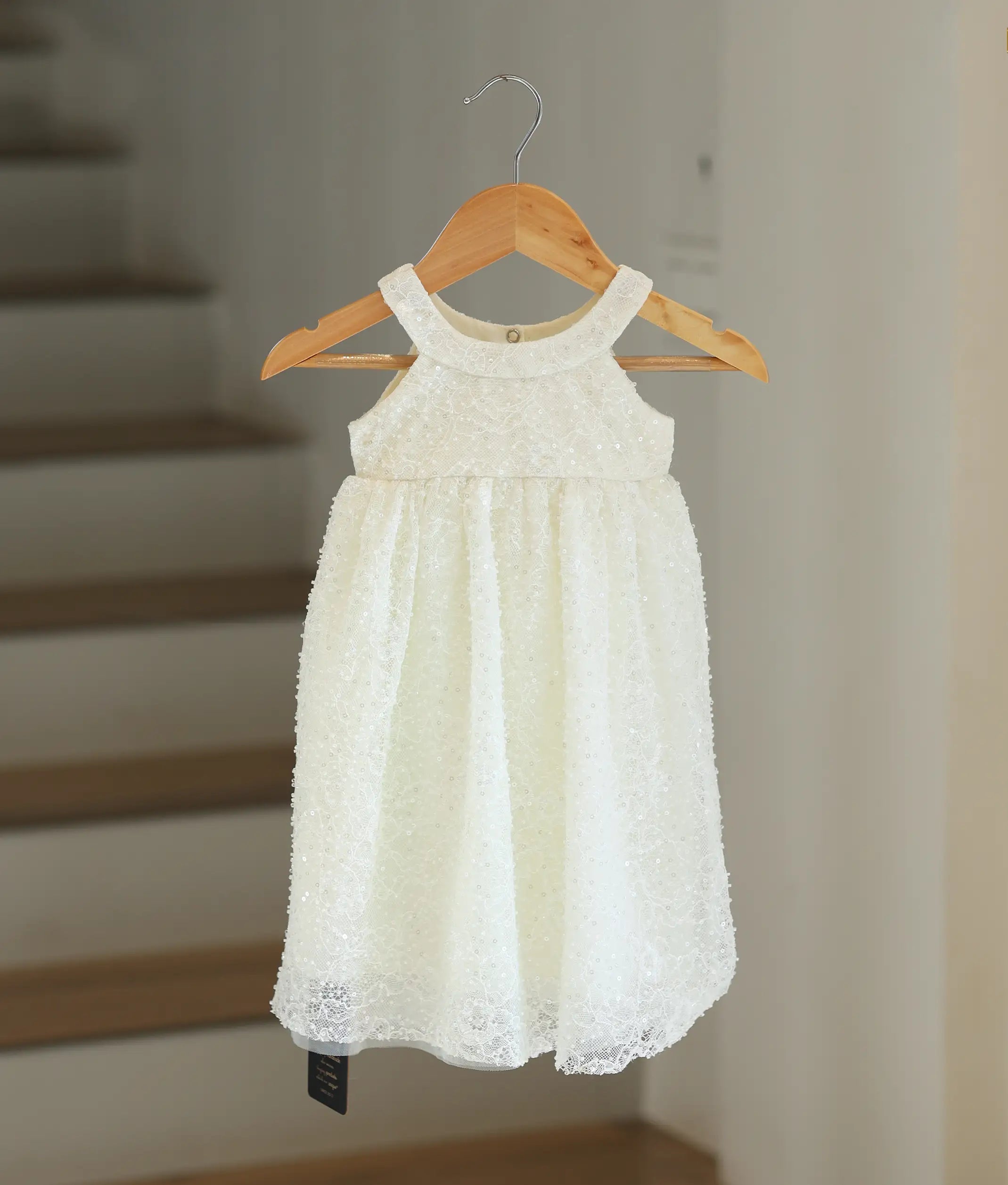Off-White Embroidery Work Material Baptism Gown for Baby Girl [6306]