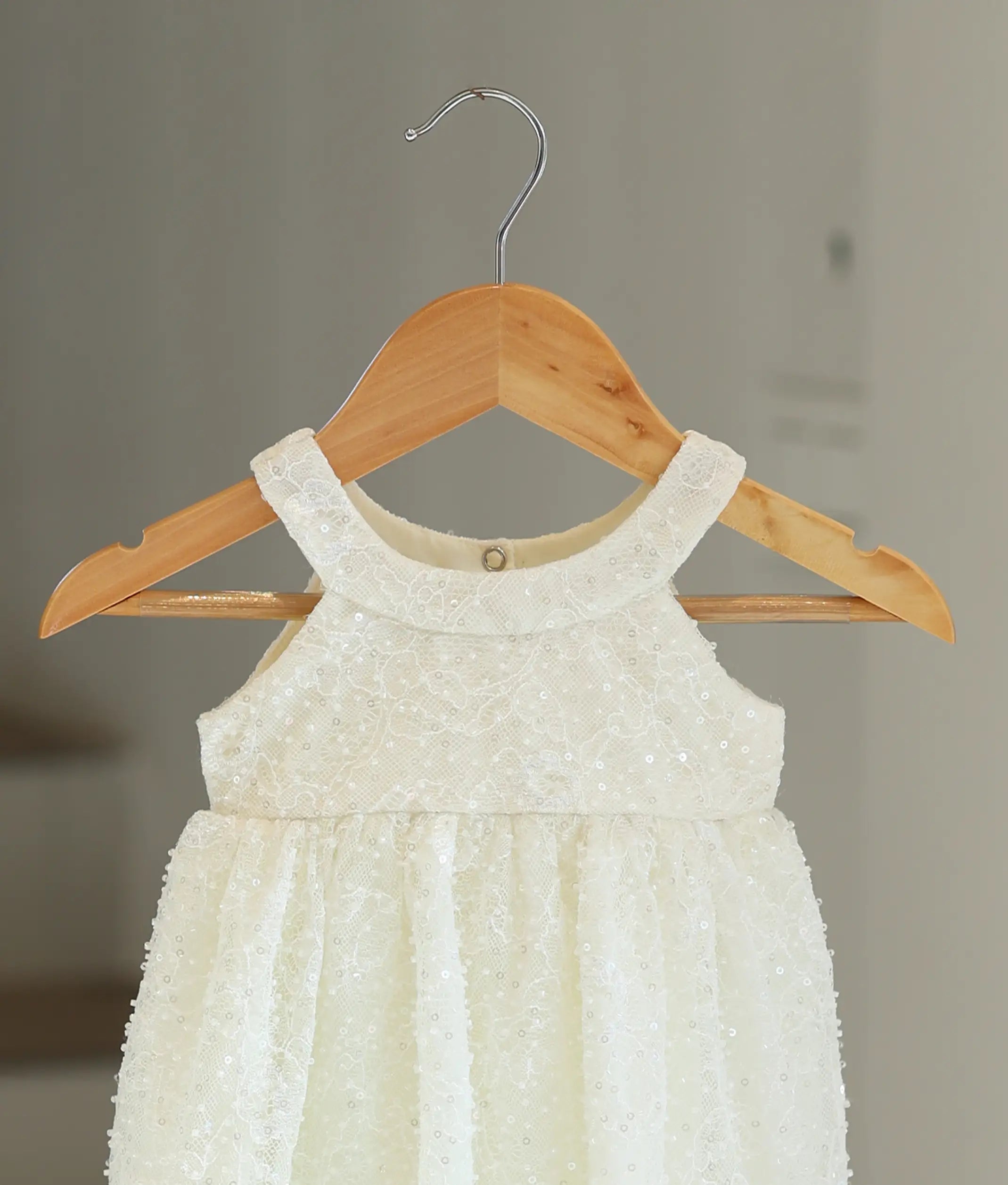 Off-White Embroidery Work Material Baptism Gown for Baby Girl [6306]
