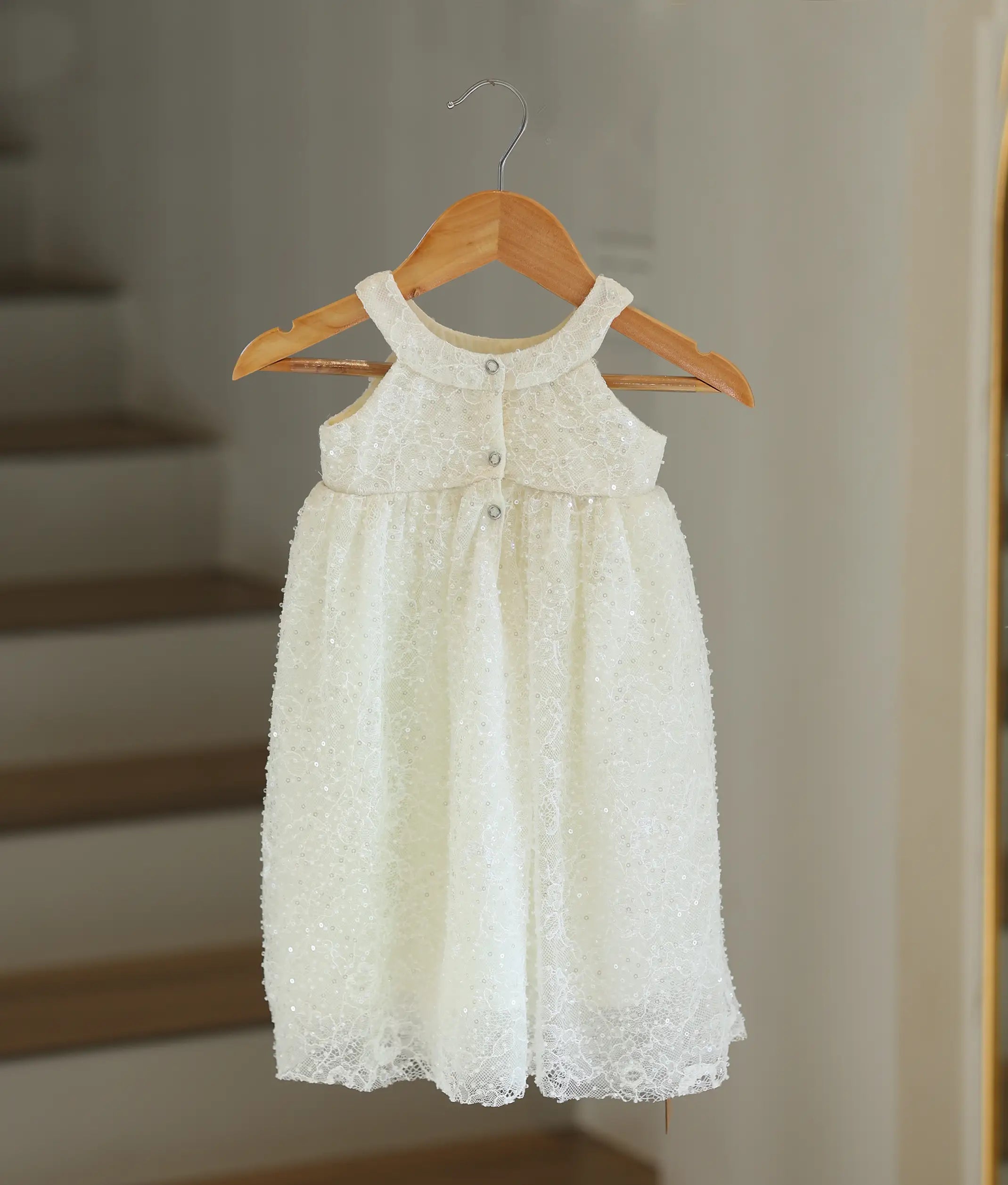 Off-White Embroidery Work Material Baptism Gown for Baby Girl [6306]