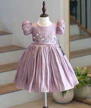 Powder Lavender Laser Organza Handworked Birthday Frock for Baby Girl [6308]