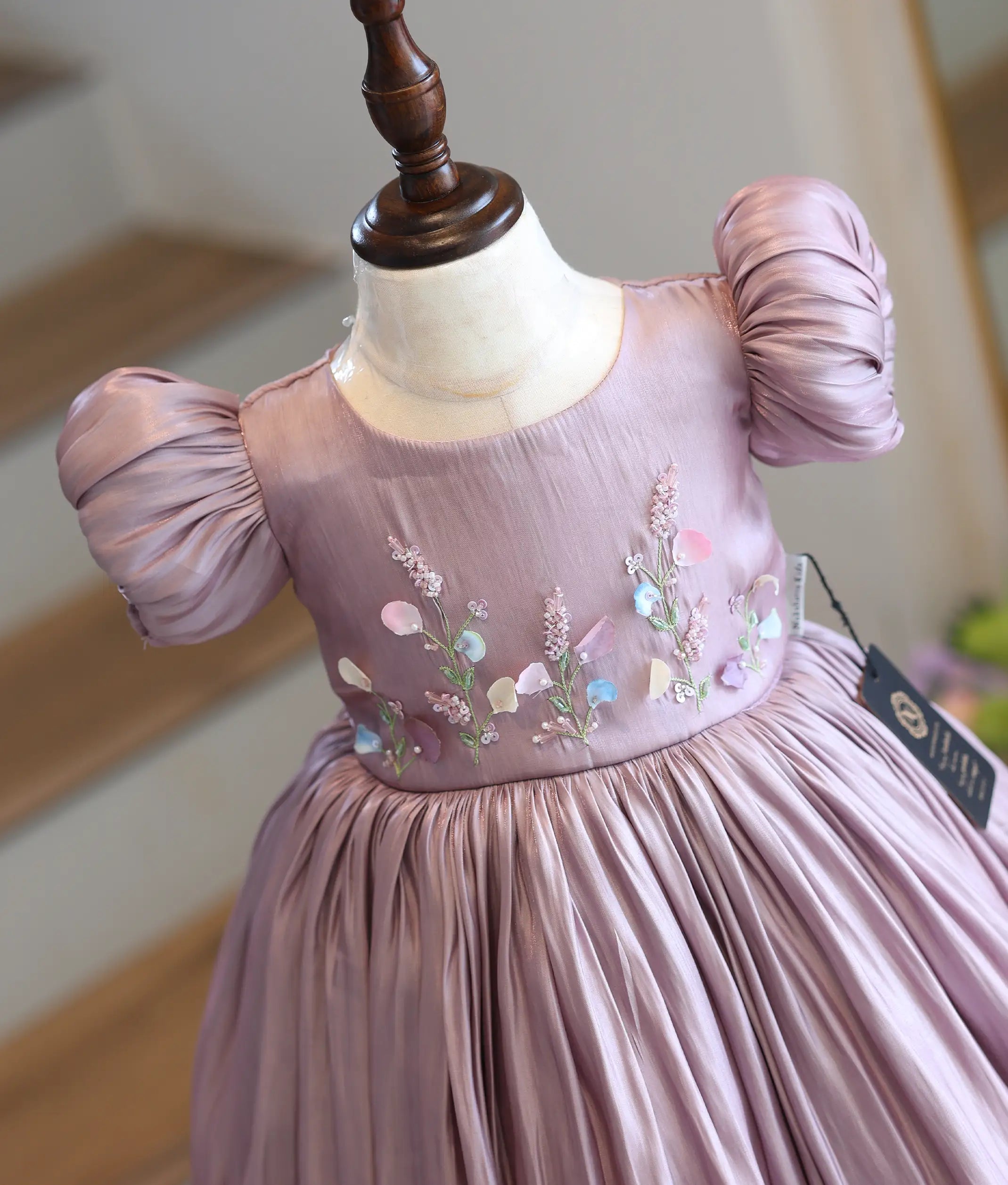 Powder Lavender Laser Organza Handworked Birthday Frock for Baby Girl [6308]