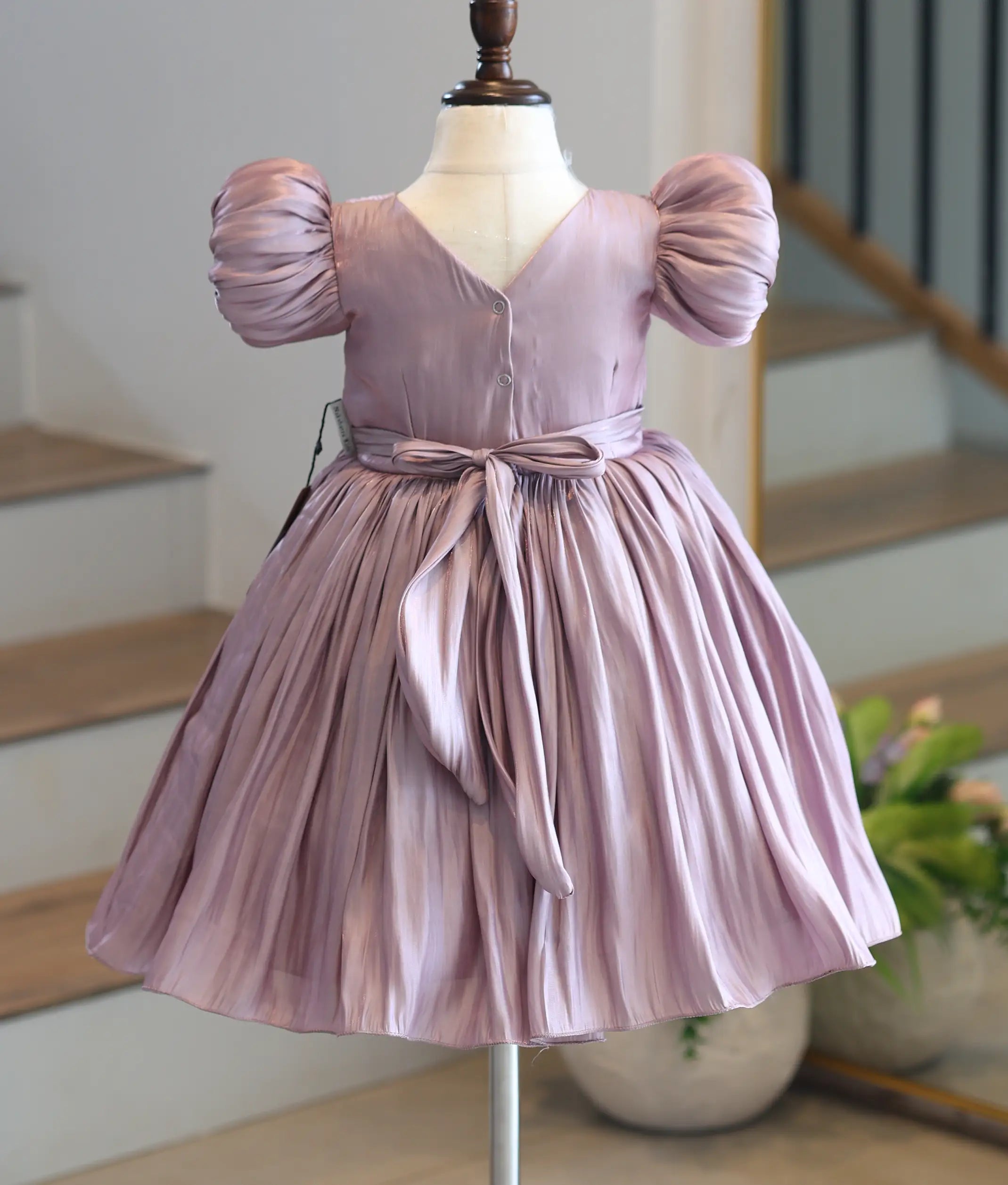 Powder Lavender Laser Organza Handworked Birthday Frock for Baby Girl [6308]