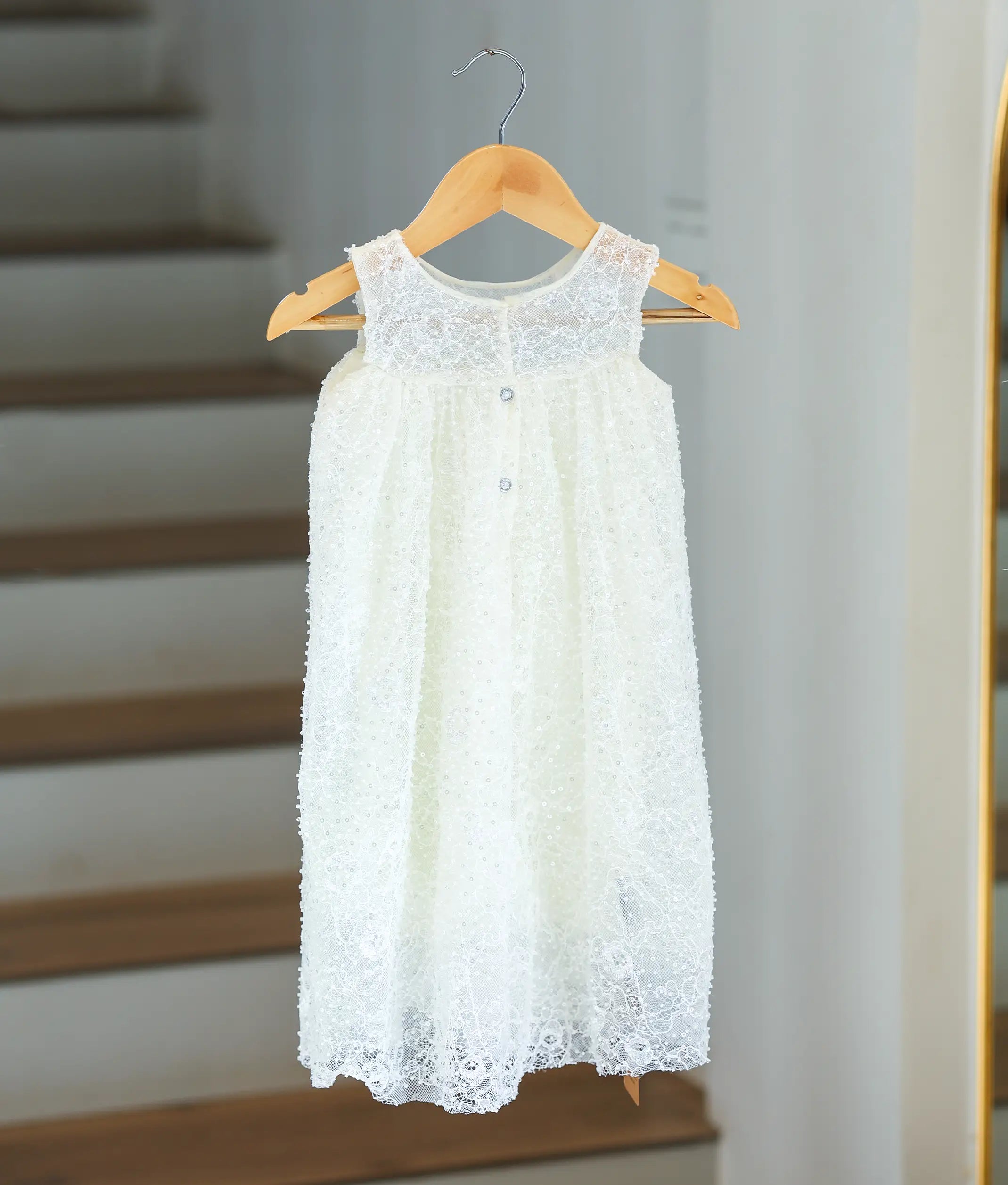 Off-White Embroidery Work Material Baptism Gown for Baby Girl [6309]