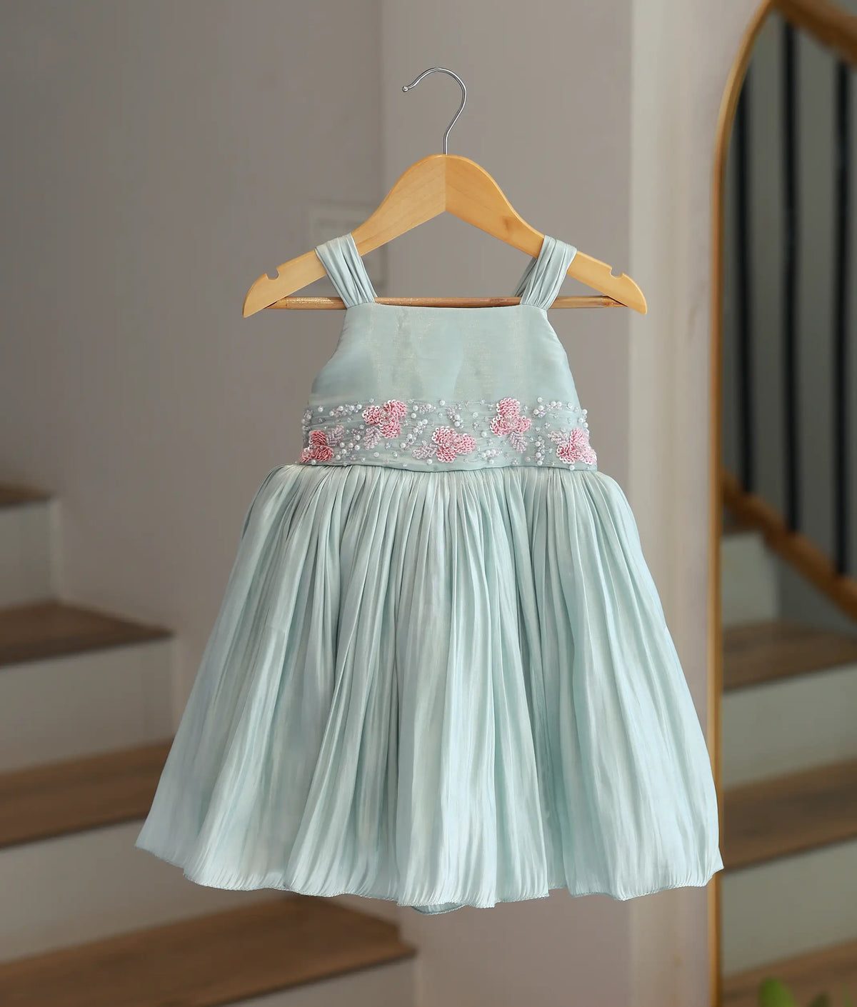 Pastel Green Laser Organza Handworked Birthday Frock for Baby Girl [6310]