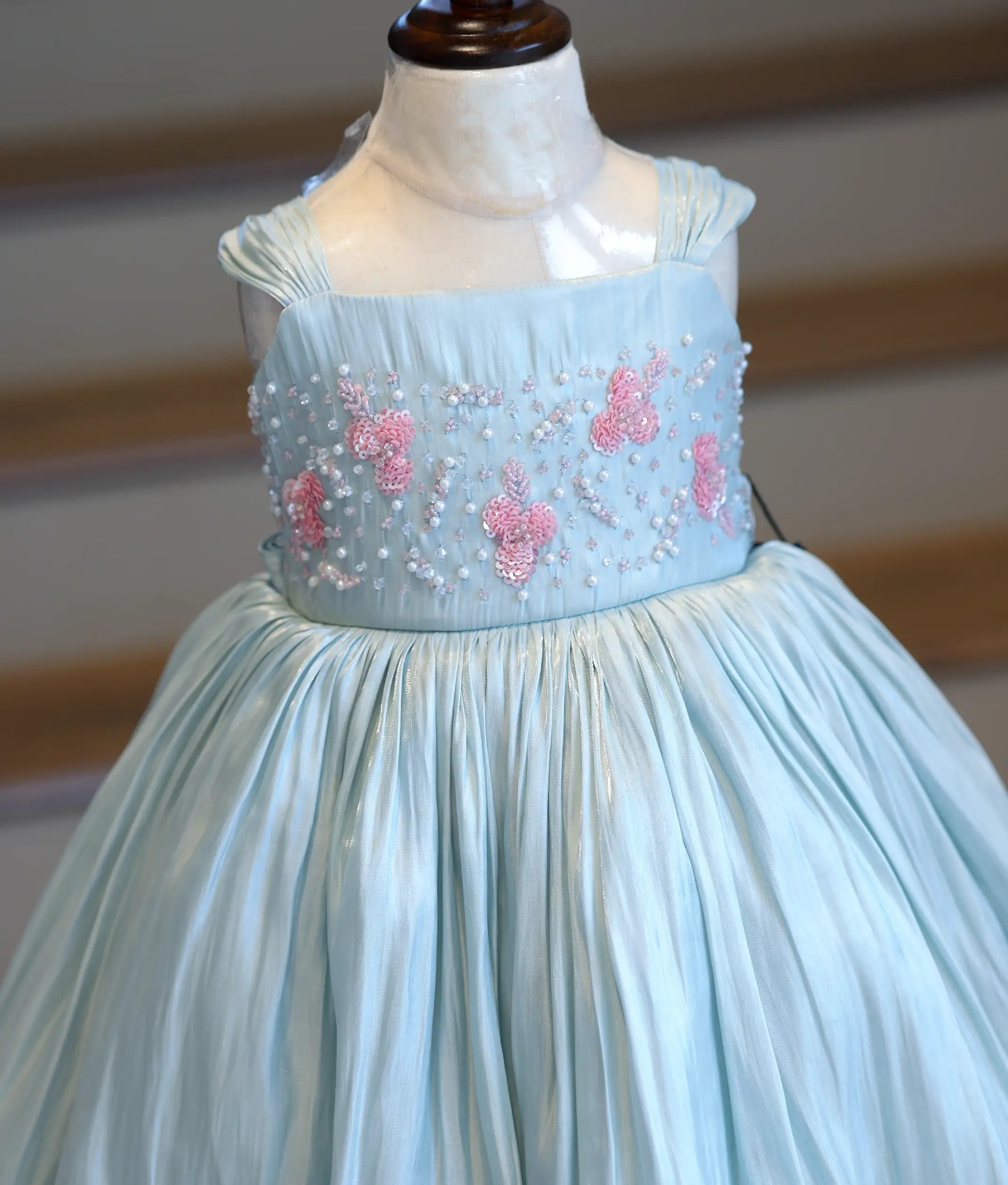 Pastel Green Laser Organza Handworked Birthday Frock for Baby Girl [6310]