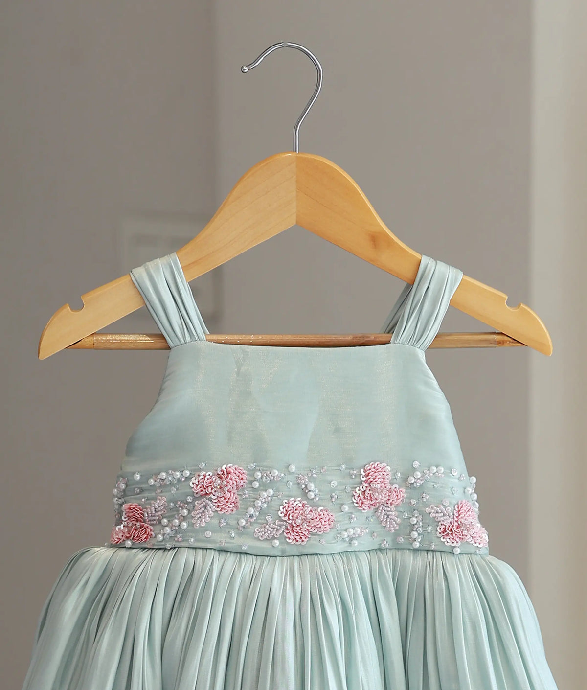 Pastel Green Laser Organza Handworked Birthday Frock for Baby Girl [6310]