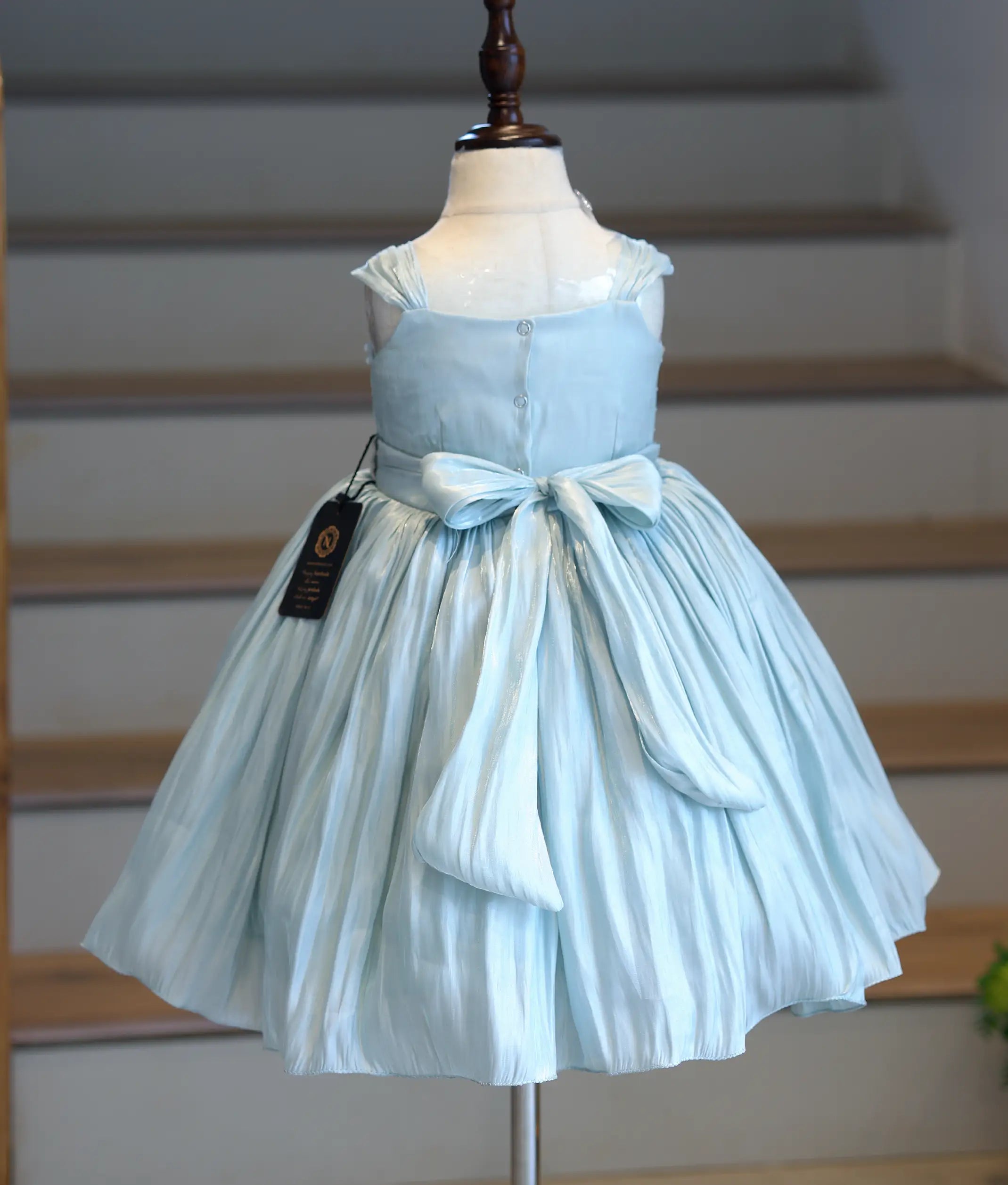 Pastel Green Laser Organza Handworked Birthday Frock for Baby Girl [6310]