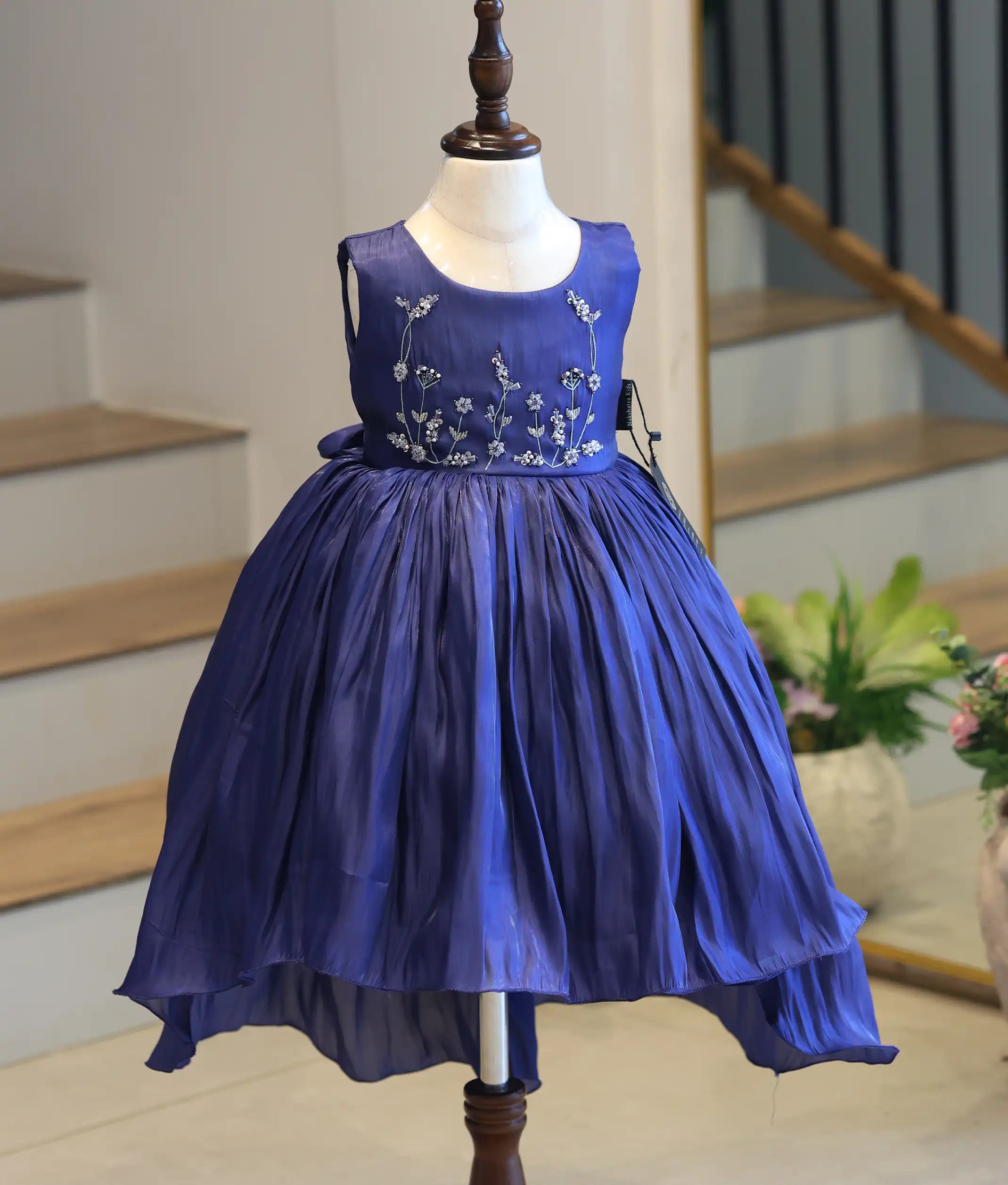 Deep Blue Laser Organza High-Low Birthday Frock for Baby Girl [6315]
