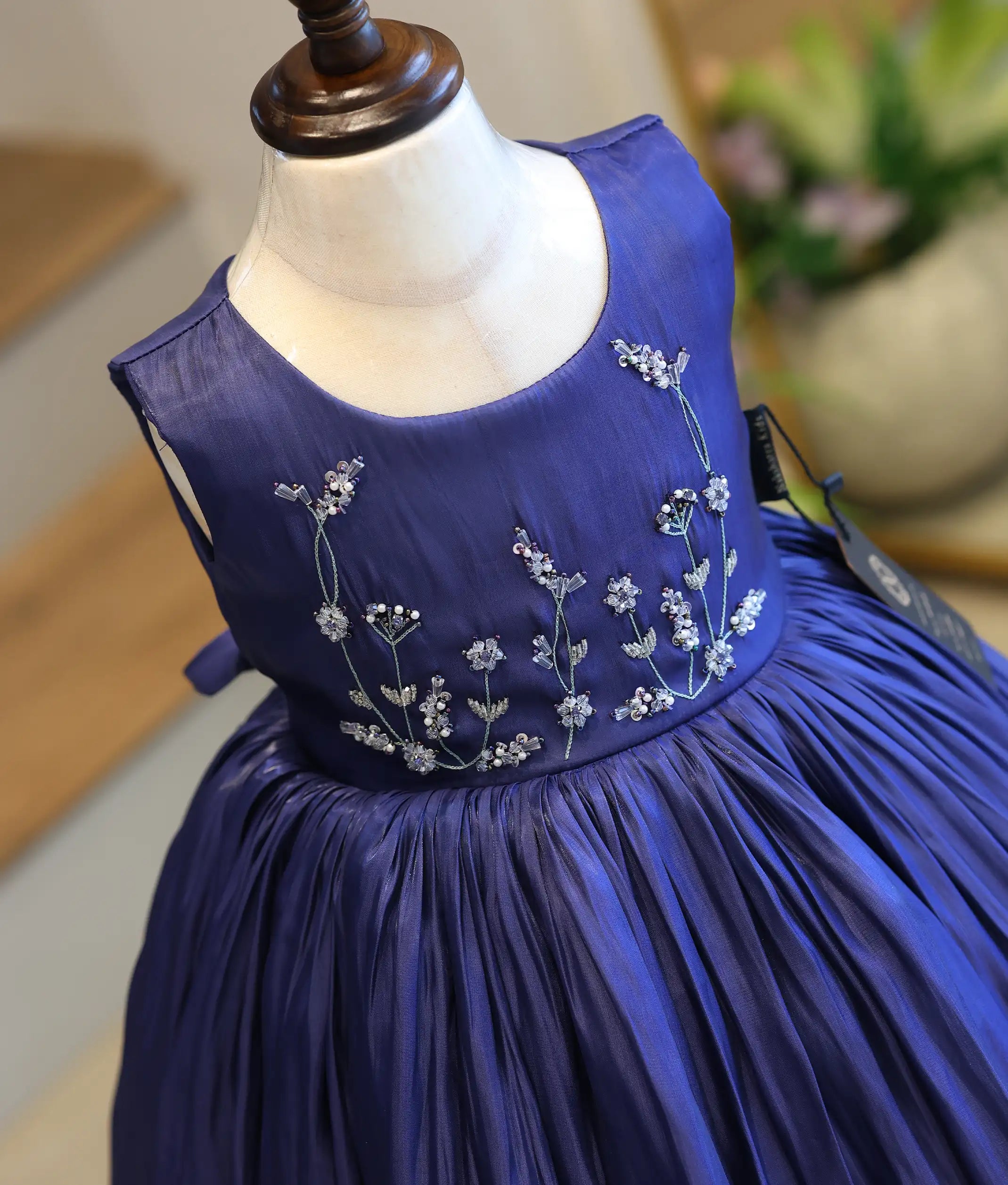Deep Blue Laser Organza High-Low Birthday Frock for Baby Girl [6315]