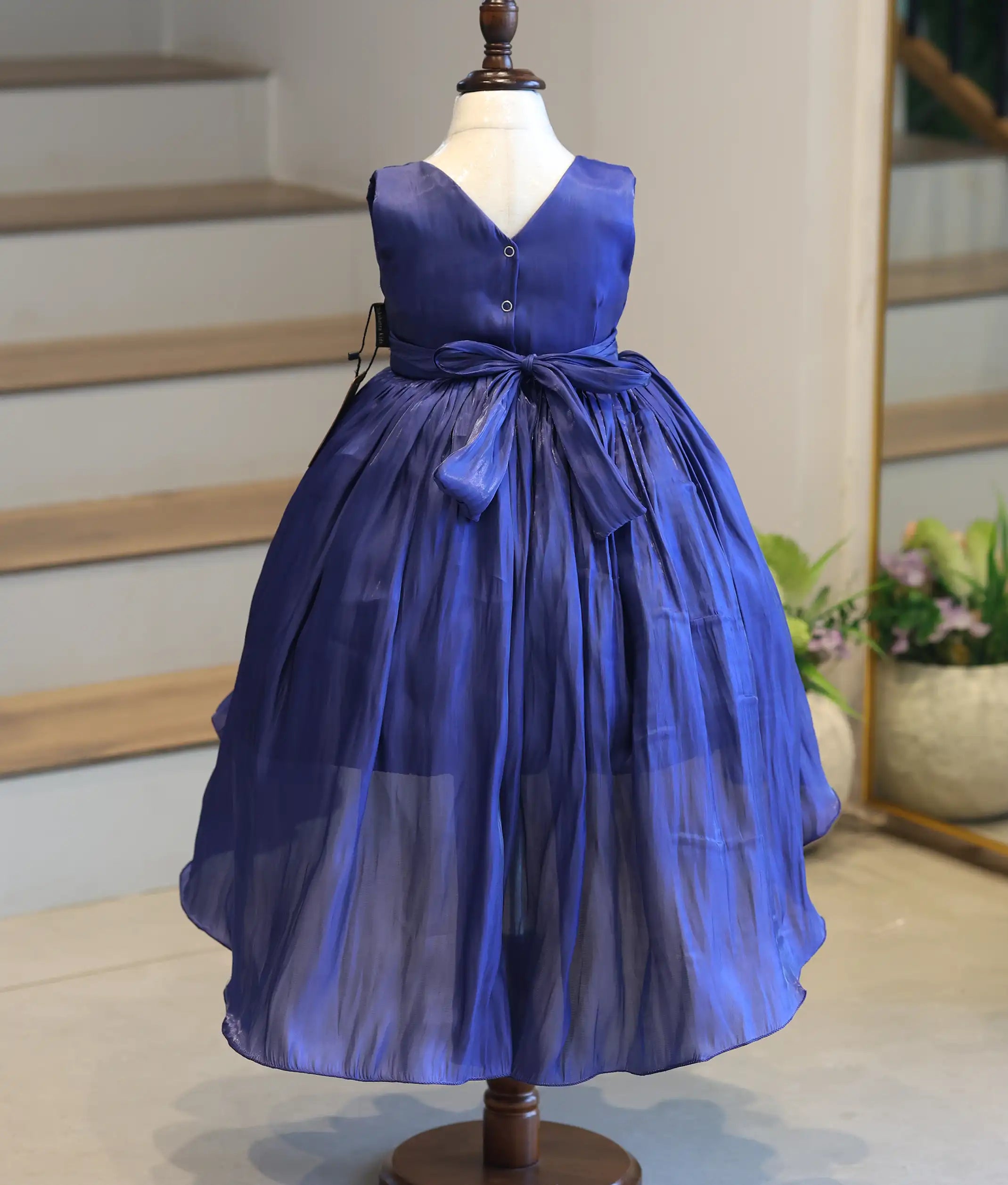 Deep Blue Laser Organza High-Low Birthday Frock for Baby Girl [6315]
