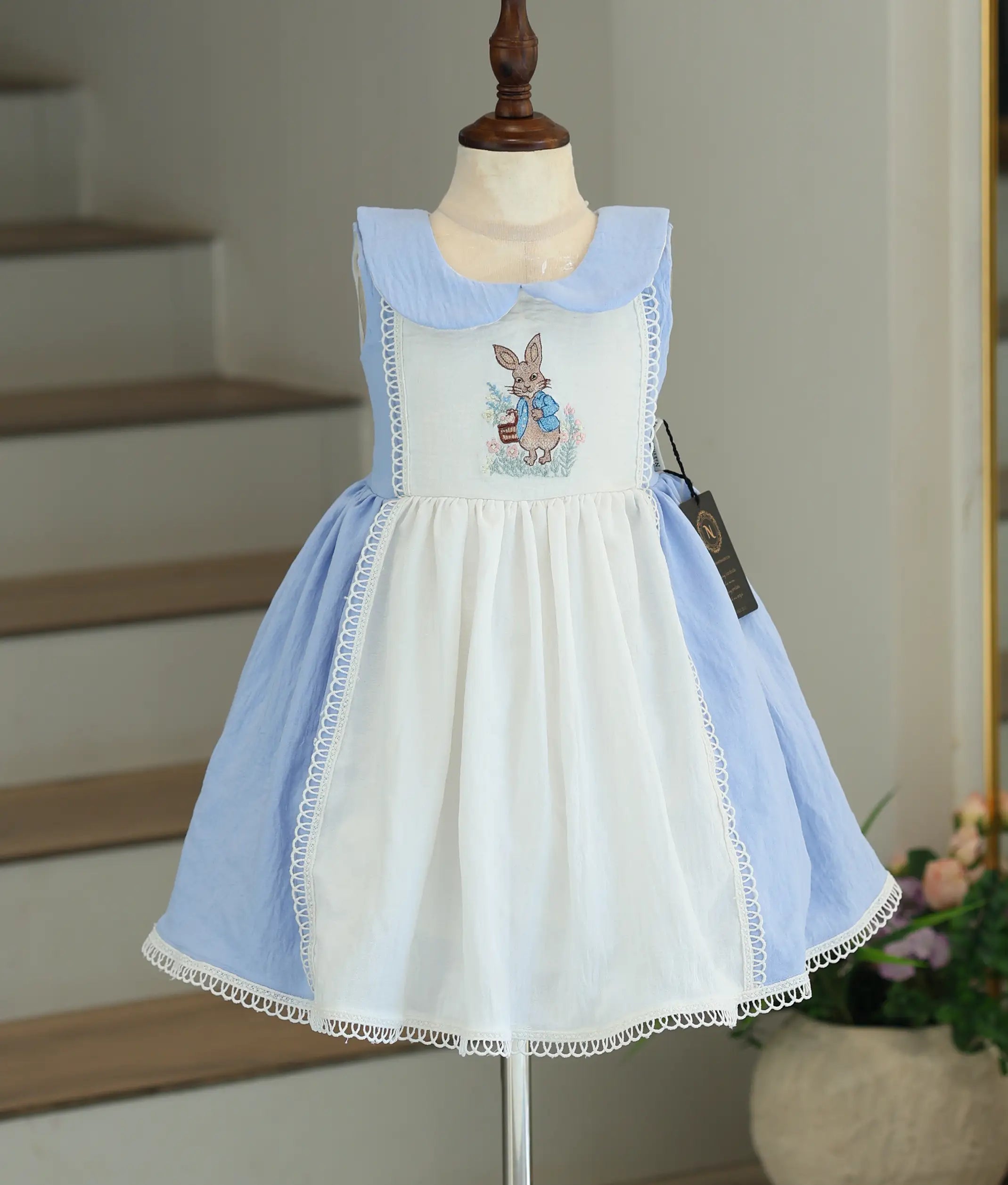 Blue and White Embroidered A-Line Frock for Baby Girl [6317]