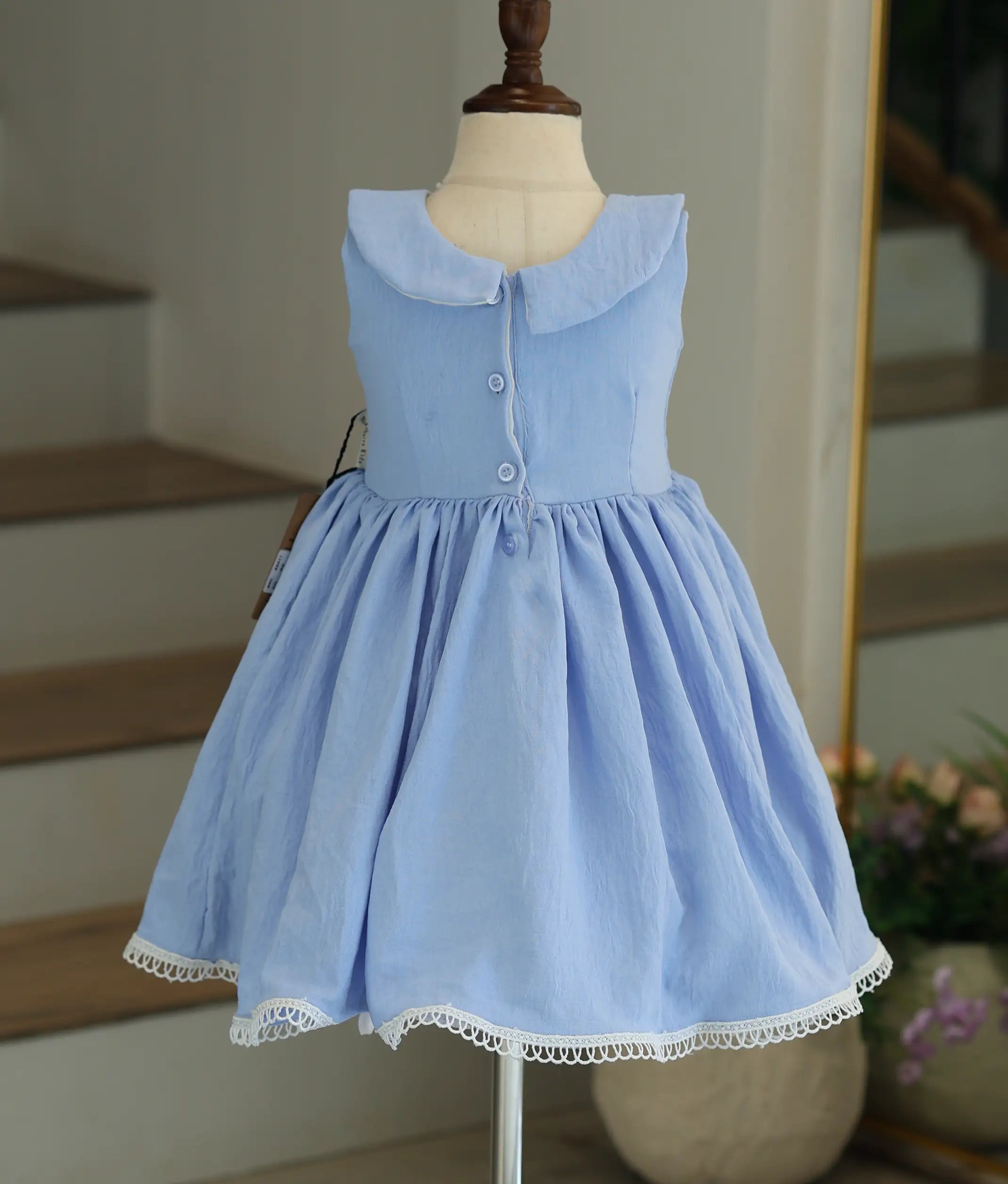 Blue and White Embroidered A-Line Frock for Baby Girl [6317]