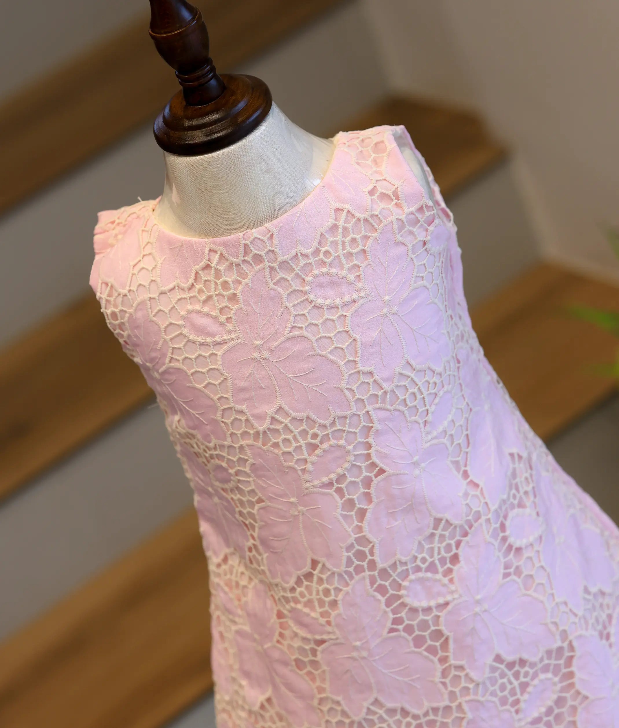 Baby Pink Leaf Cut Work Material A-Line Frock for Baby Girl [6318]