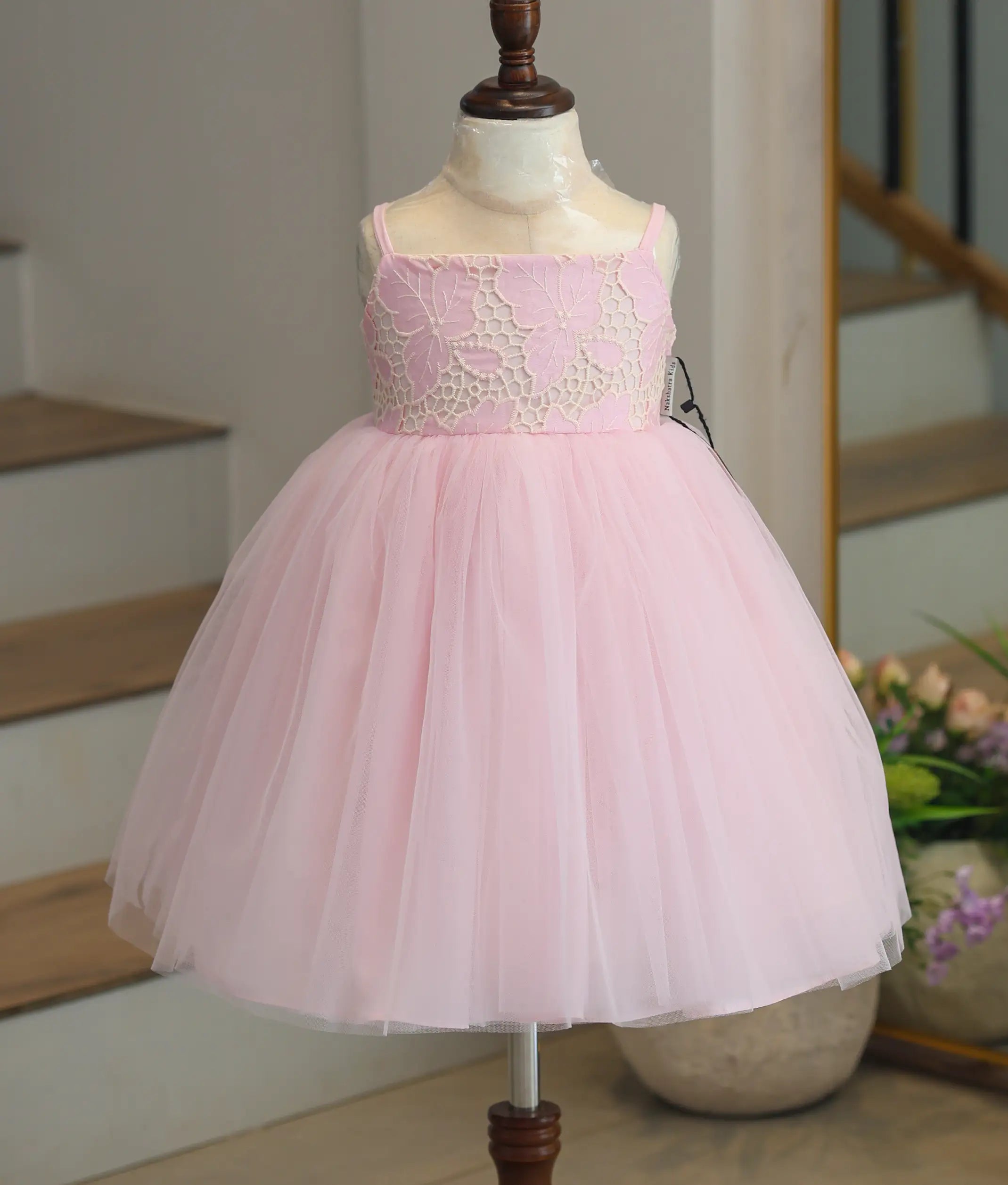 Baby Pink Tulle Net Birthday Frock for Baby Girl [6320]
