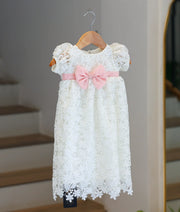 Off-White Floral Lace Material Baptism Gown for Baby Girl [6325]