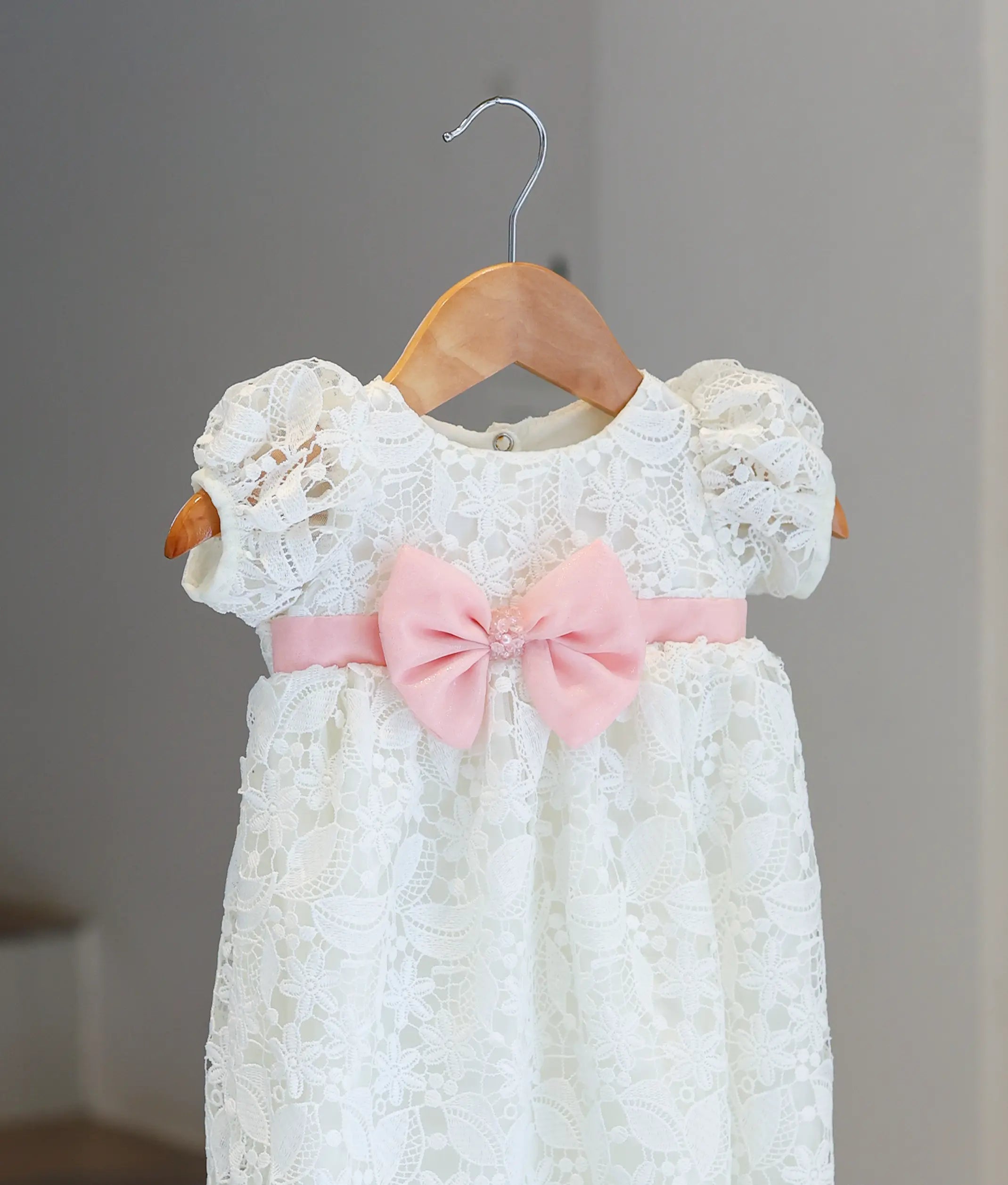 Off-White Floral Lace Material Baptism Gown for Baby Girl [6325]
