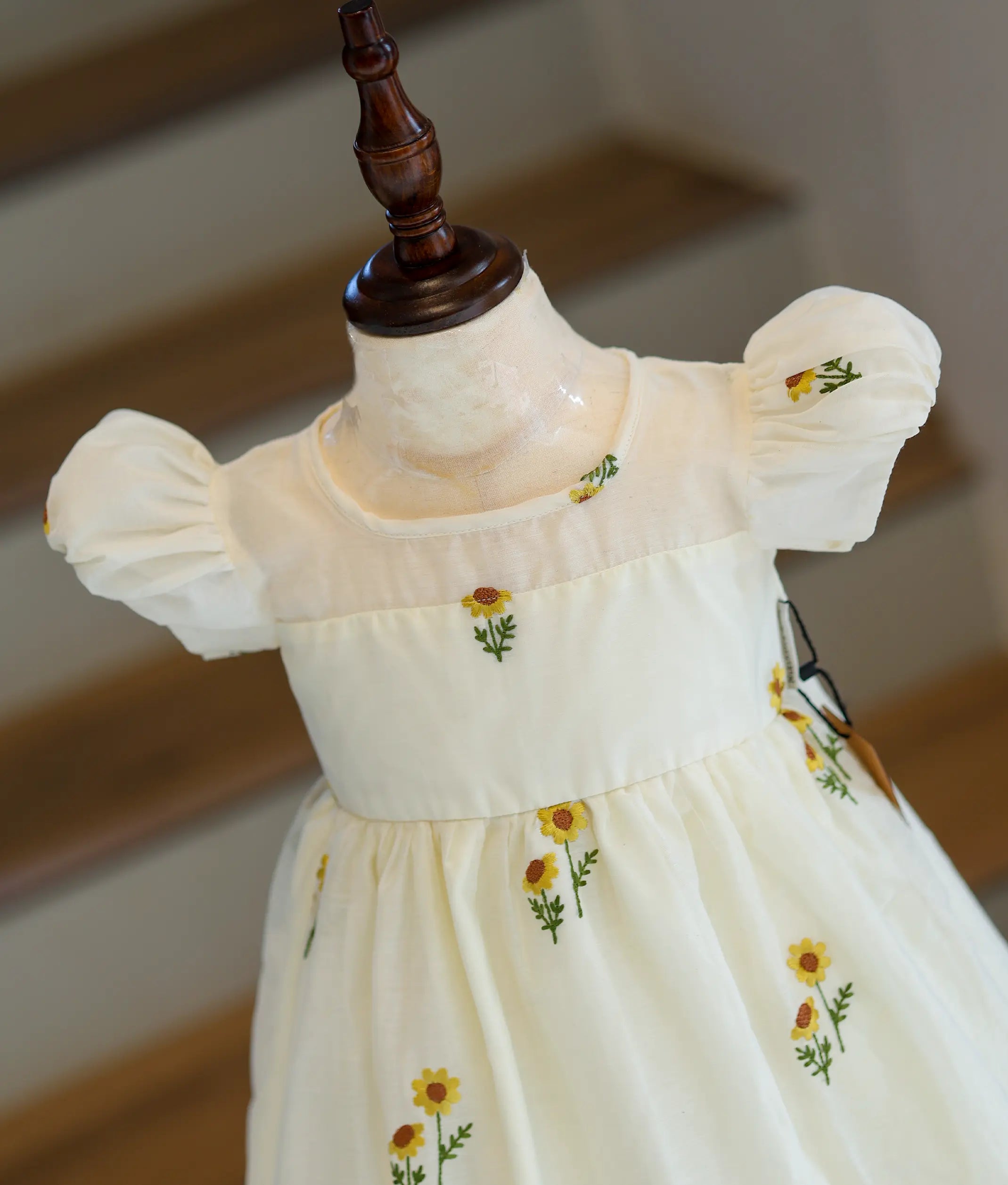 Off-White Mul Chanderi Embroidered Frock for Baby Girl [6331]