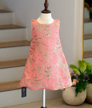 Peach and Gold Turkish Organza Premium A-Line Frock for Baby Girl [6332]